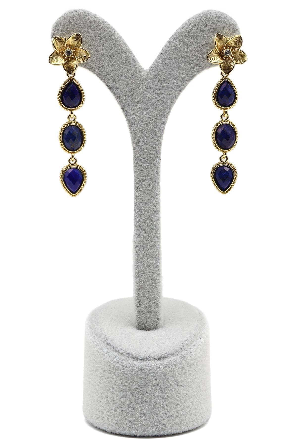 Lapis Lazuli Doğal Taş Sallantılı Küpe