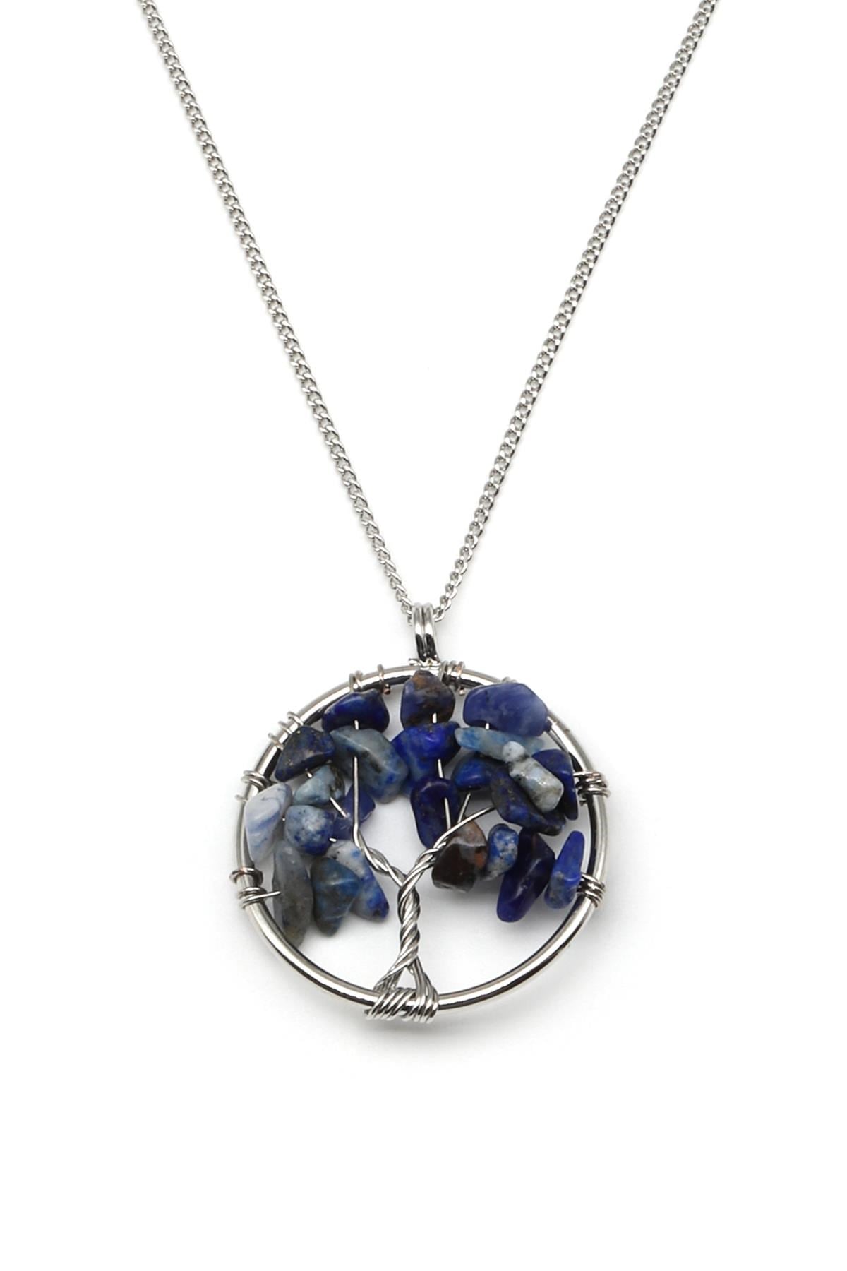 Lapis Lazuli Doğal Taş Tel Sarmalı Hayat Ağacı Kolye