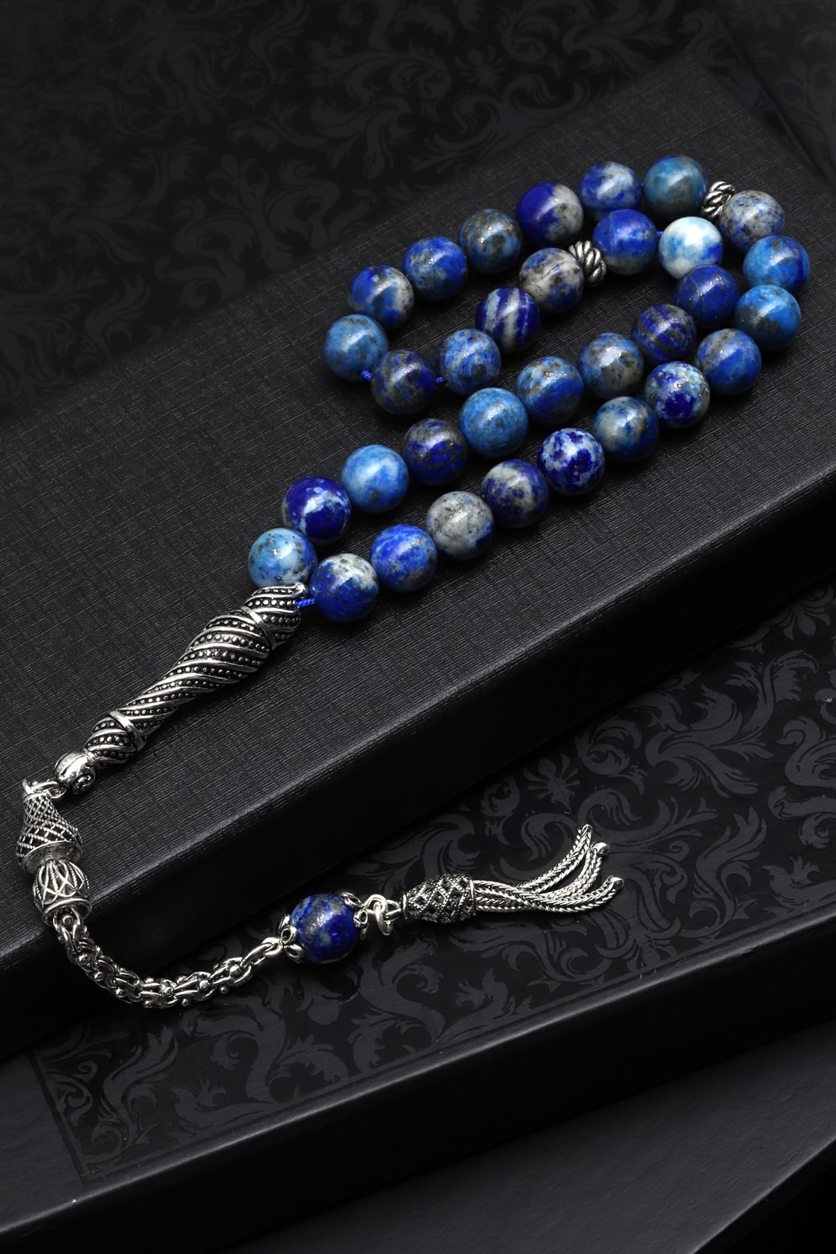 Lapis Lazuli Doğal Taş Tesbih 925 Ayar Gümüş 8 mm Küre Kesim