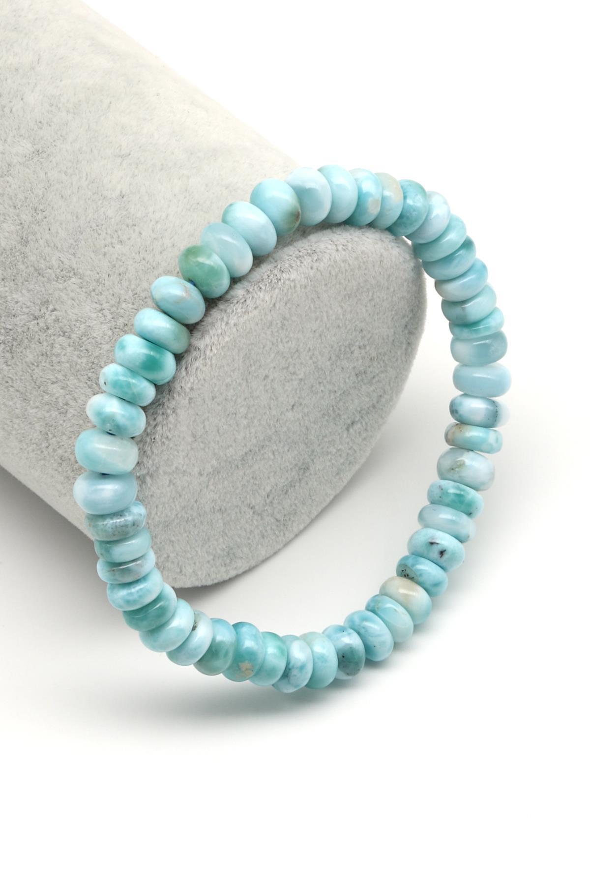 Larimar Doğal Taş 4 x 7 mm Rondel Kesim Bileklik