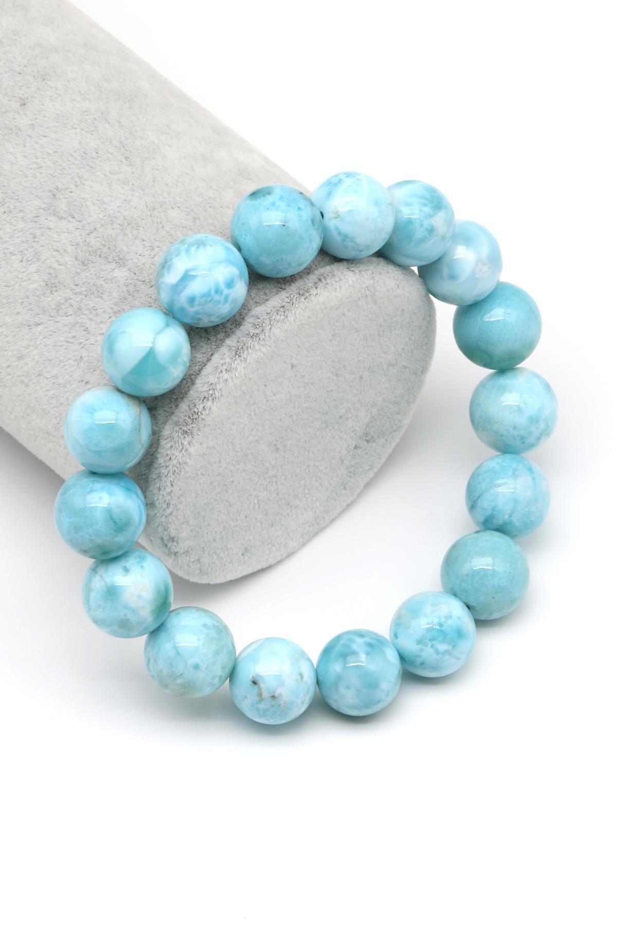 Larimar Doğal Taş Bileklik 12 mm Küre Kesim