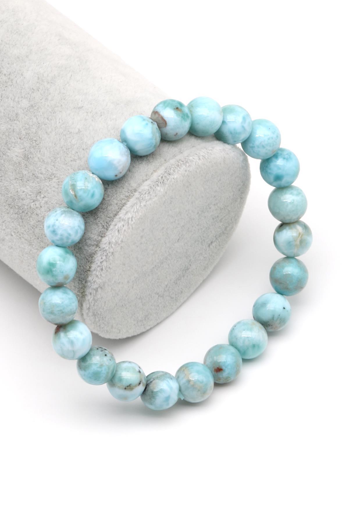 Larimar Doğal Taş Bileklik 9 mm Küre Kesim