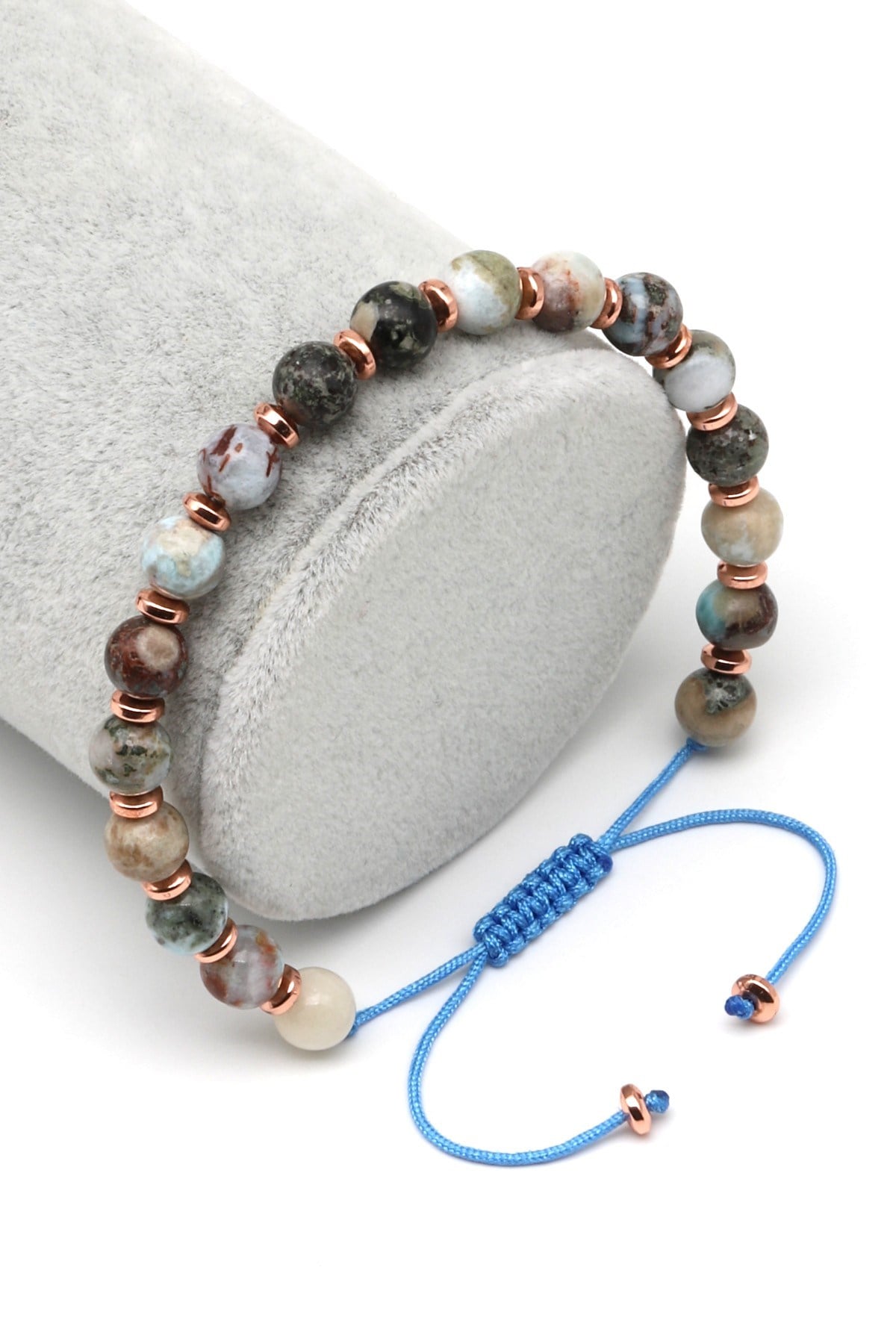 Larimar Doğal Taş Makrome Örme Bileklik Küre Kesim - BMK-602