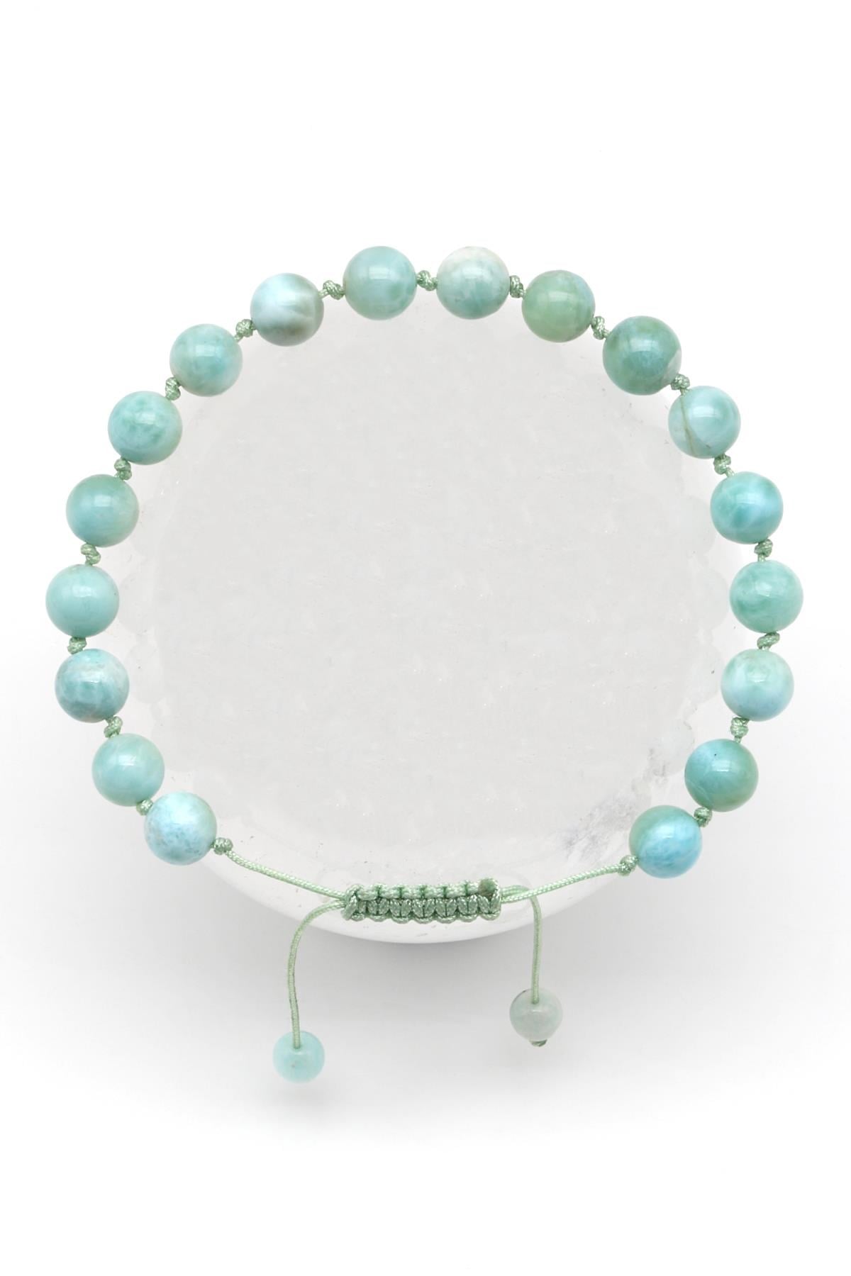 Larimar Doğal Taş Makrome Örme Bileklik Küre Kesim