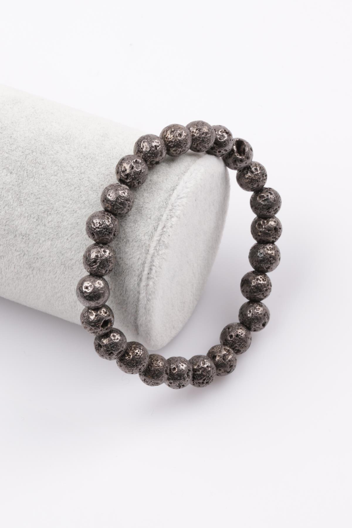 Lav Doğal Taş Füme Renkli Bileklik 8 mm Küre Kesim