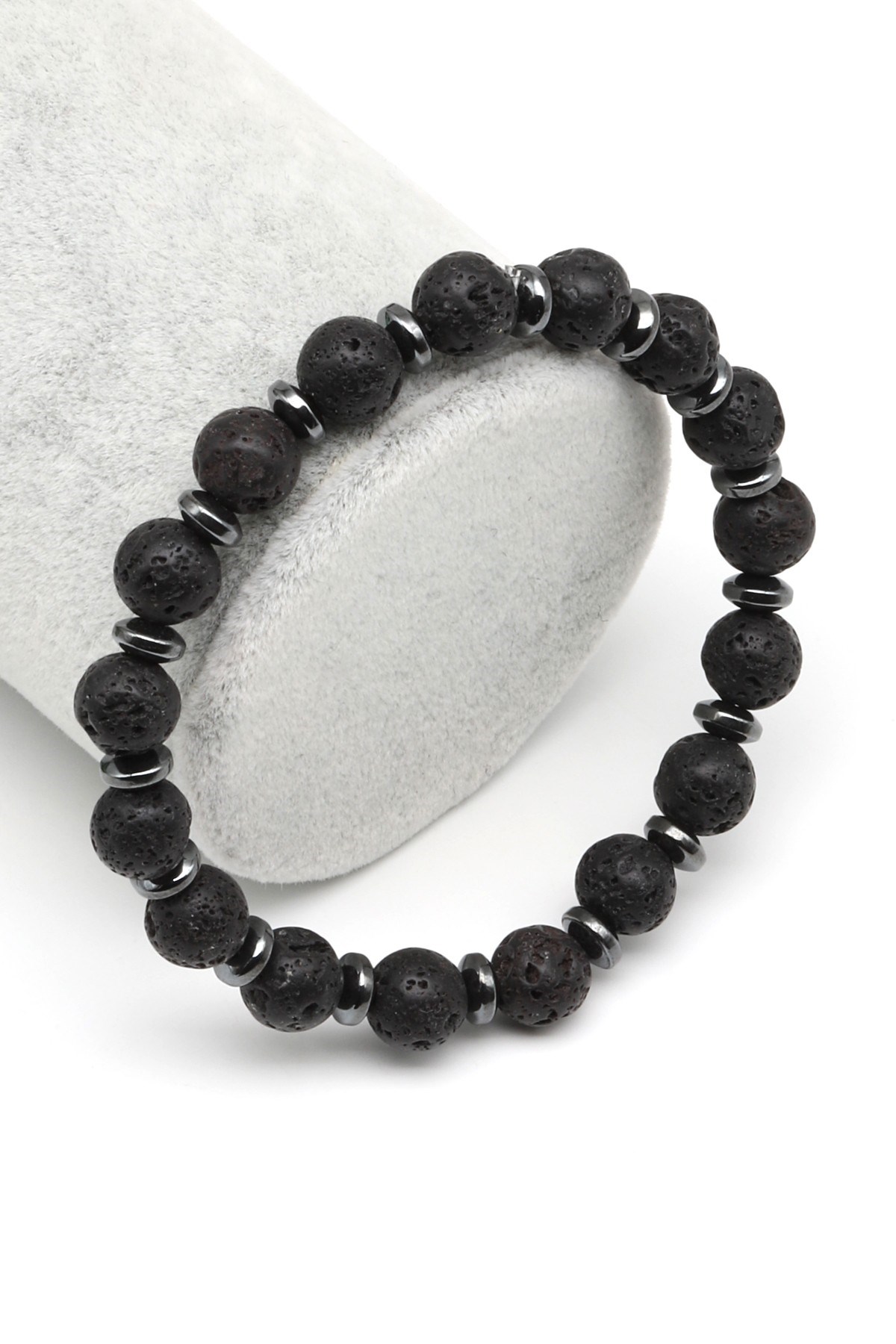 Lav-Hematit Doğal Taş Bileklik 8 mm Küre Kesim - BLK-2059