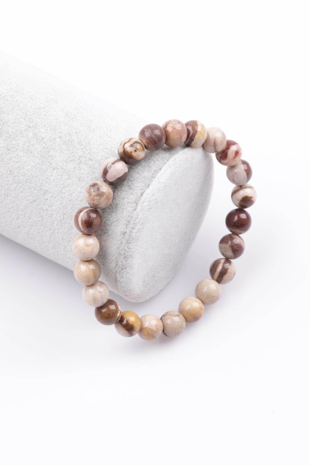 Leopard Skin Jasper Doğal Taş Bileklik 8 mm Küre Kesim