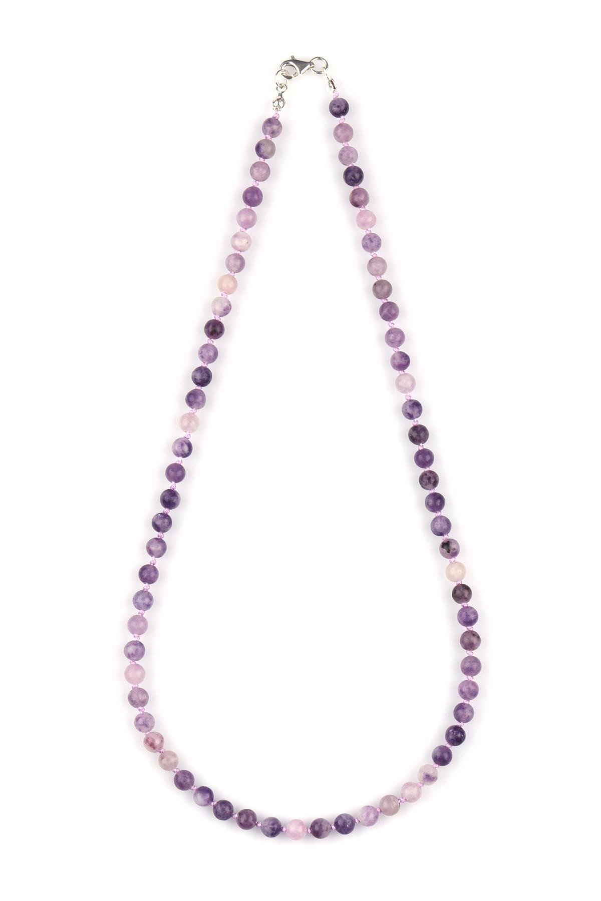 Lepidolit Doğal Taş 6 mm Düğümlü Kolye