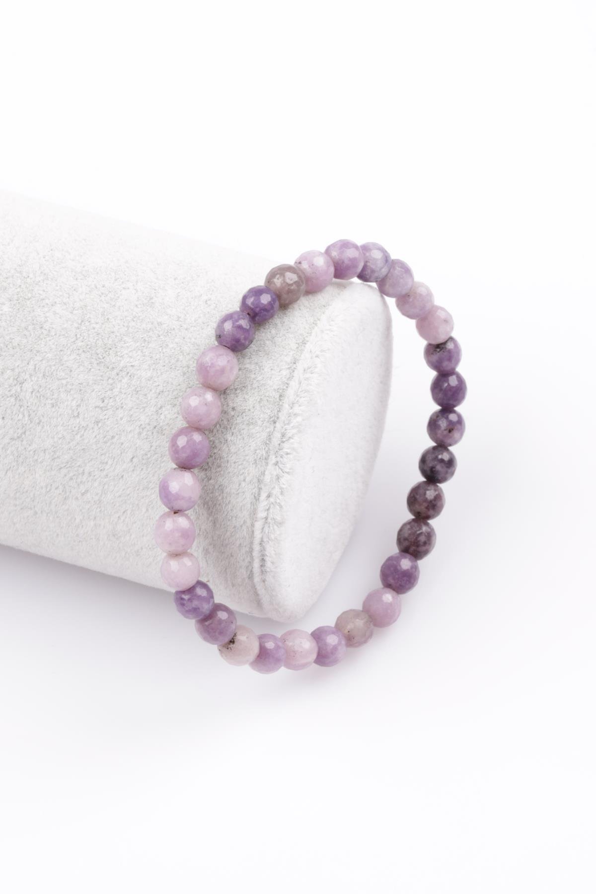 Lepidolit Doğal Taş Bileklik 6 mm Fasetli Küre Kesim