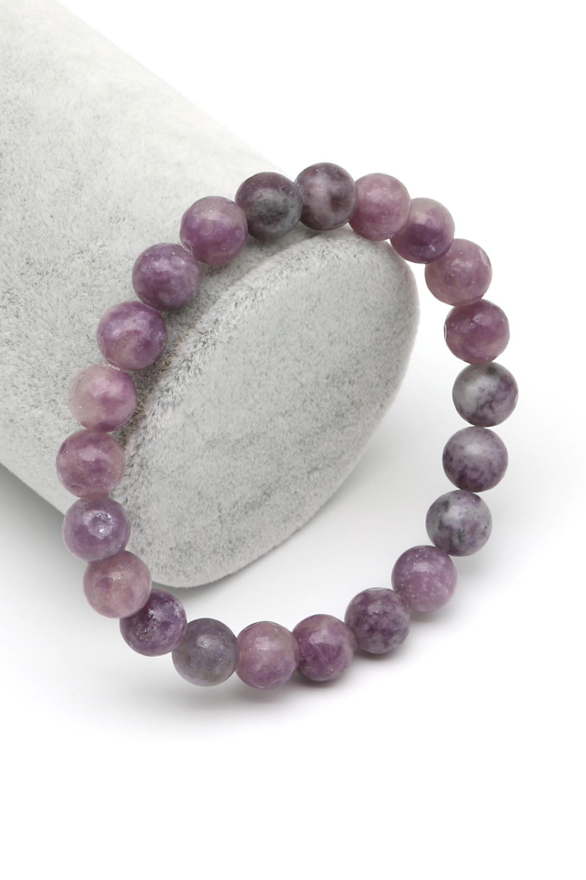 Lepidolit Doğal Taş Bileklik 8 mm Küre Kesim