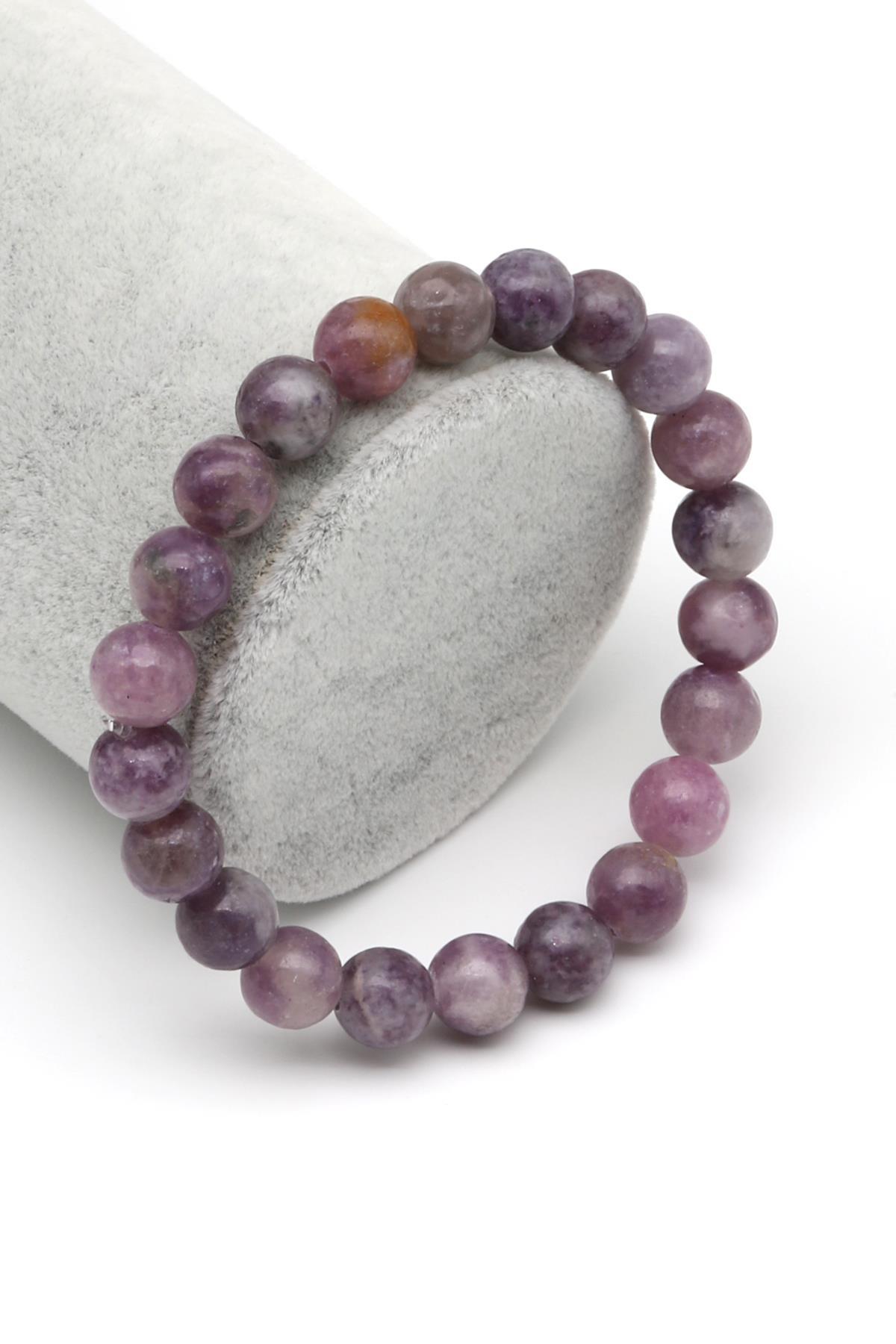 Lepidolit Doğal Taş Bileklik 8 mm Küre Kesim