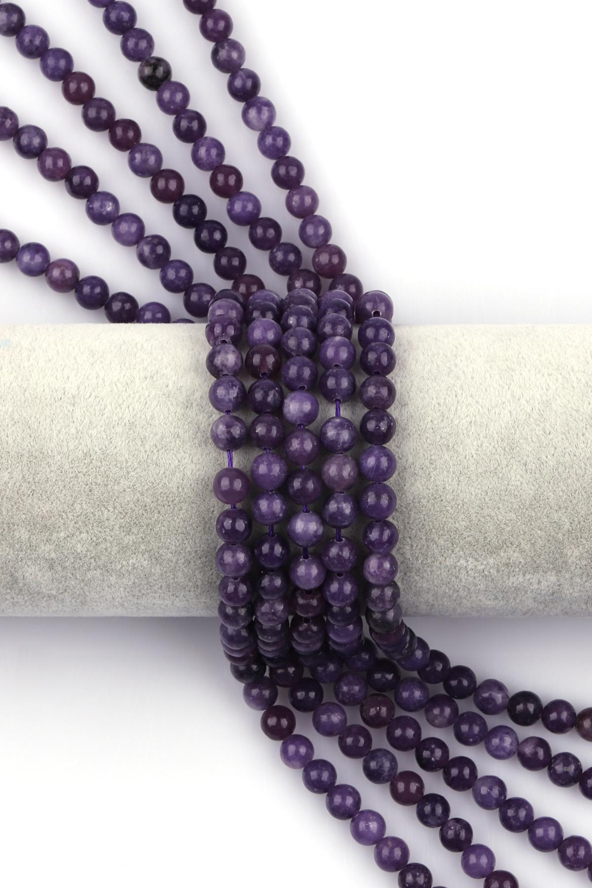 Lepidolit Doğal Taş Dizi 6 mm Küre Kesim