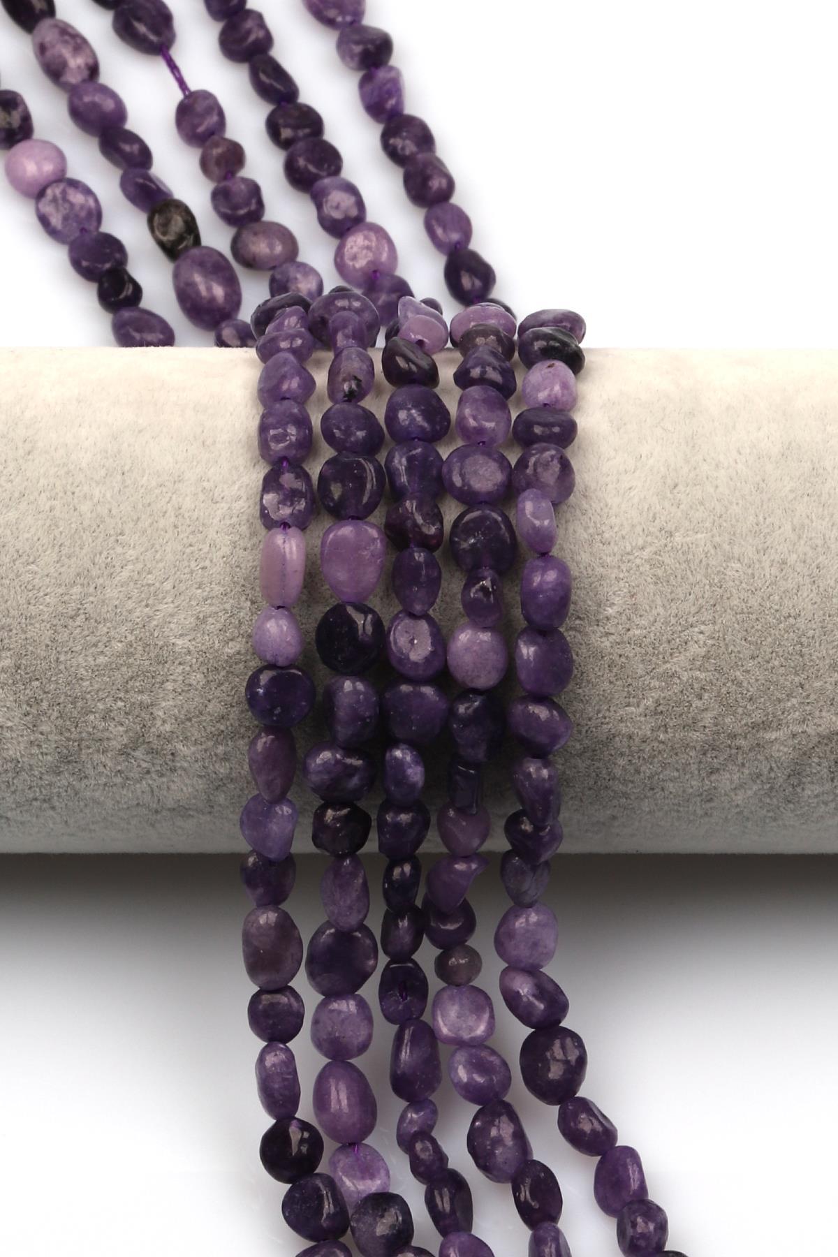 Lepidolit Doğal Taş Dizi 6 x 8 mm Mercimek Kesim