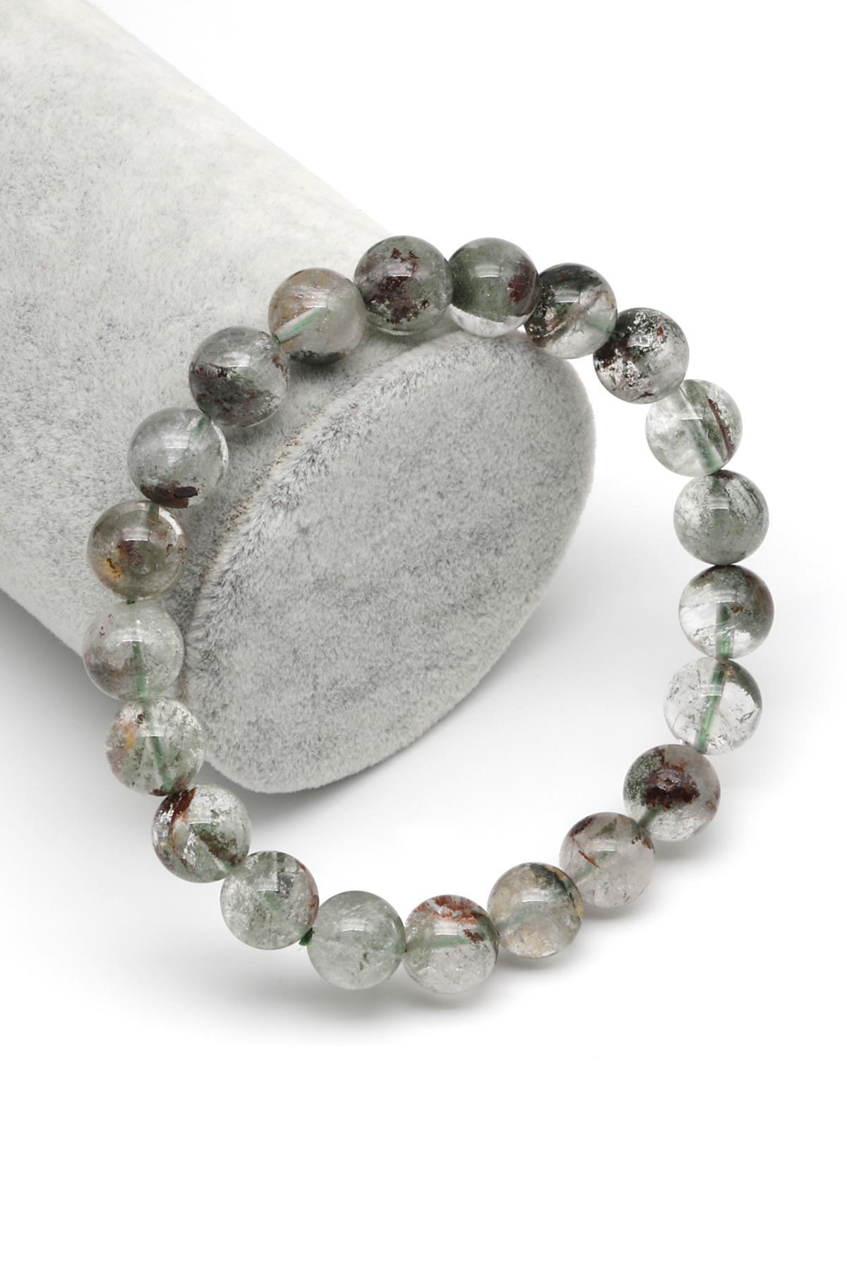 Lodolit Kuvars Doğal Taş Bileklik 9 mm Küre Kesim