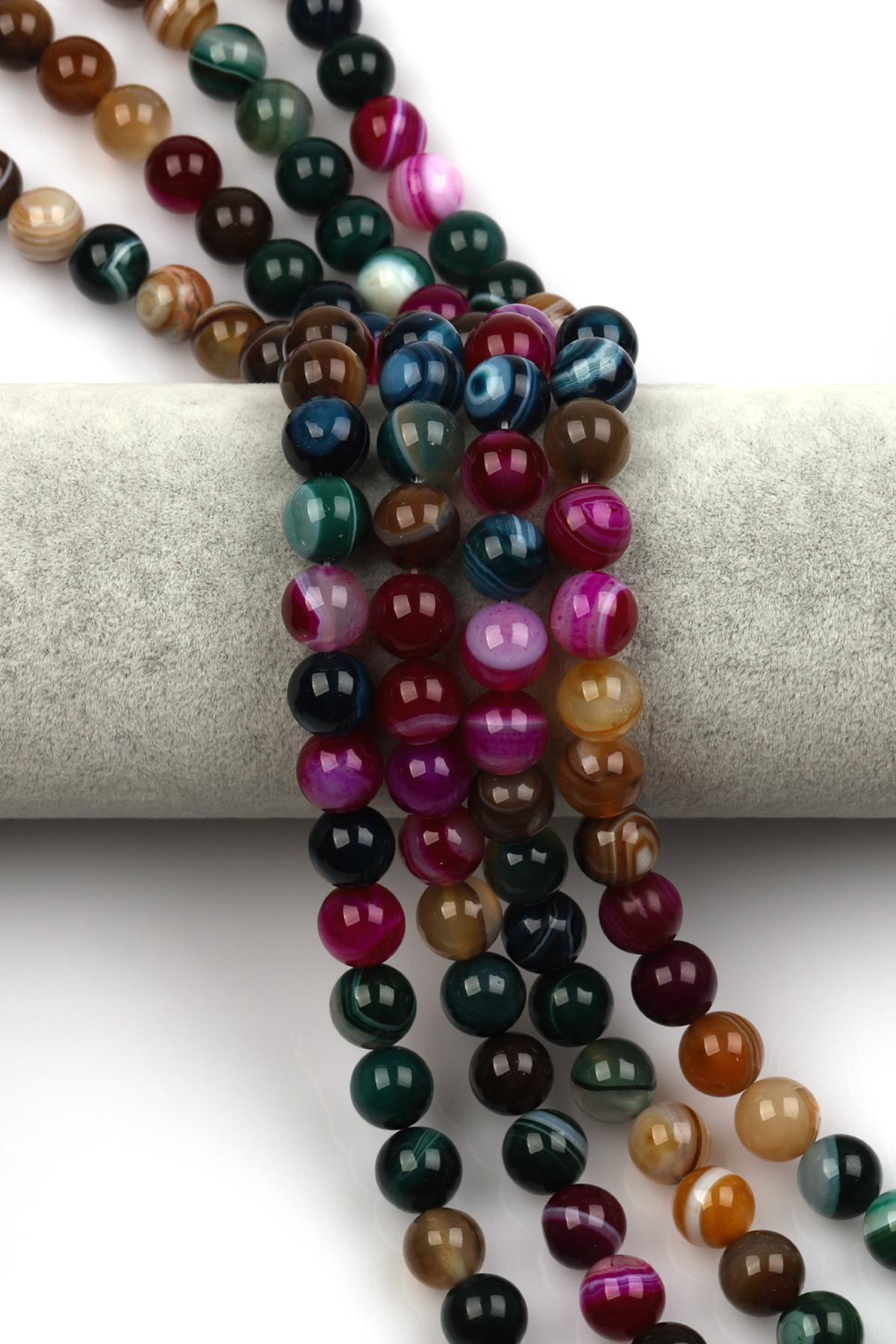 Madagaskar Akik Doğal Taş Dizi 10 mm Küre Kesim