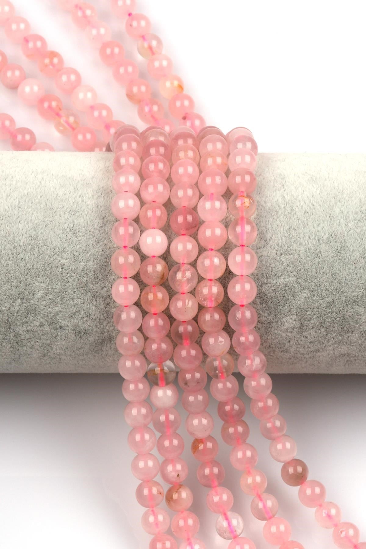 Madagaskar Pembe Kuvars ( AB Kalite ) Doğal Taş Dizi 6 mm Küre Kesim