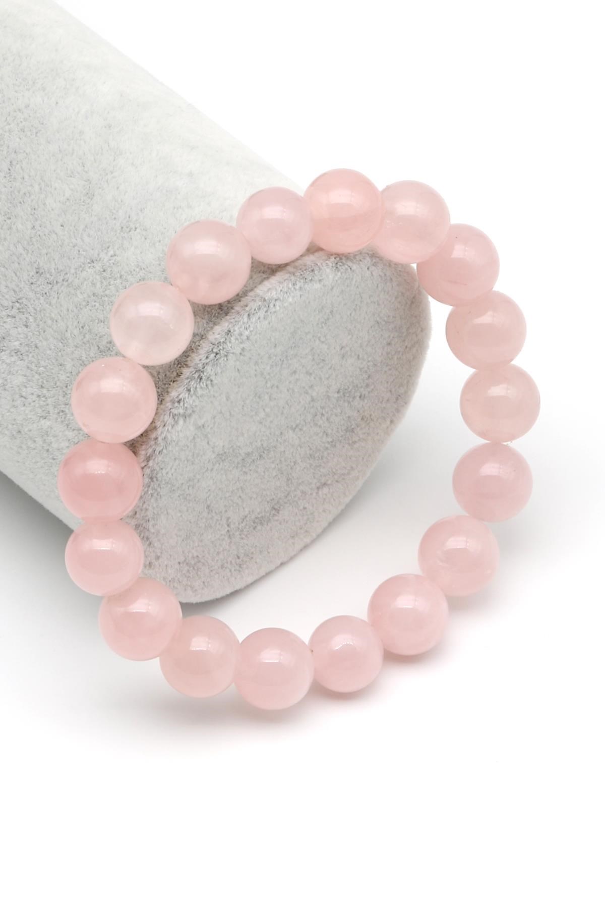 Madagaskar Pembe Kuvars Doğal Taş Bileklik 10 mm Küre Kesim