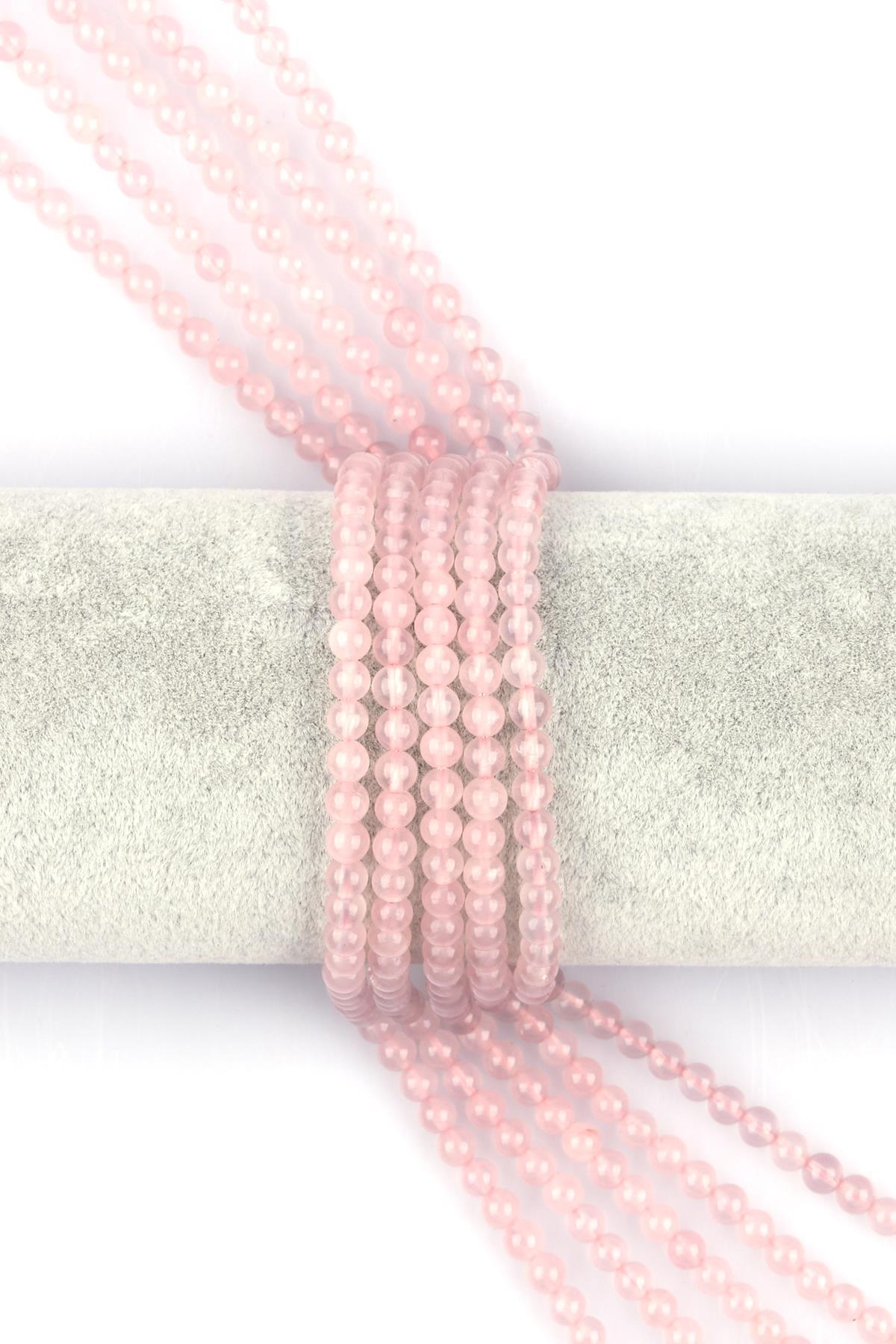 Madagaskar - Pembe Kuvars Doğal Taş Dizi 4 mm Küre Kesim
