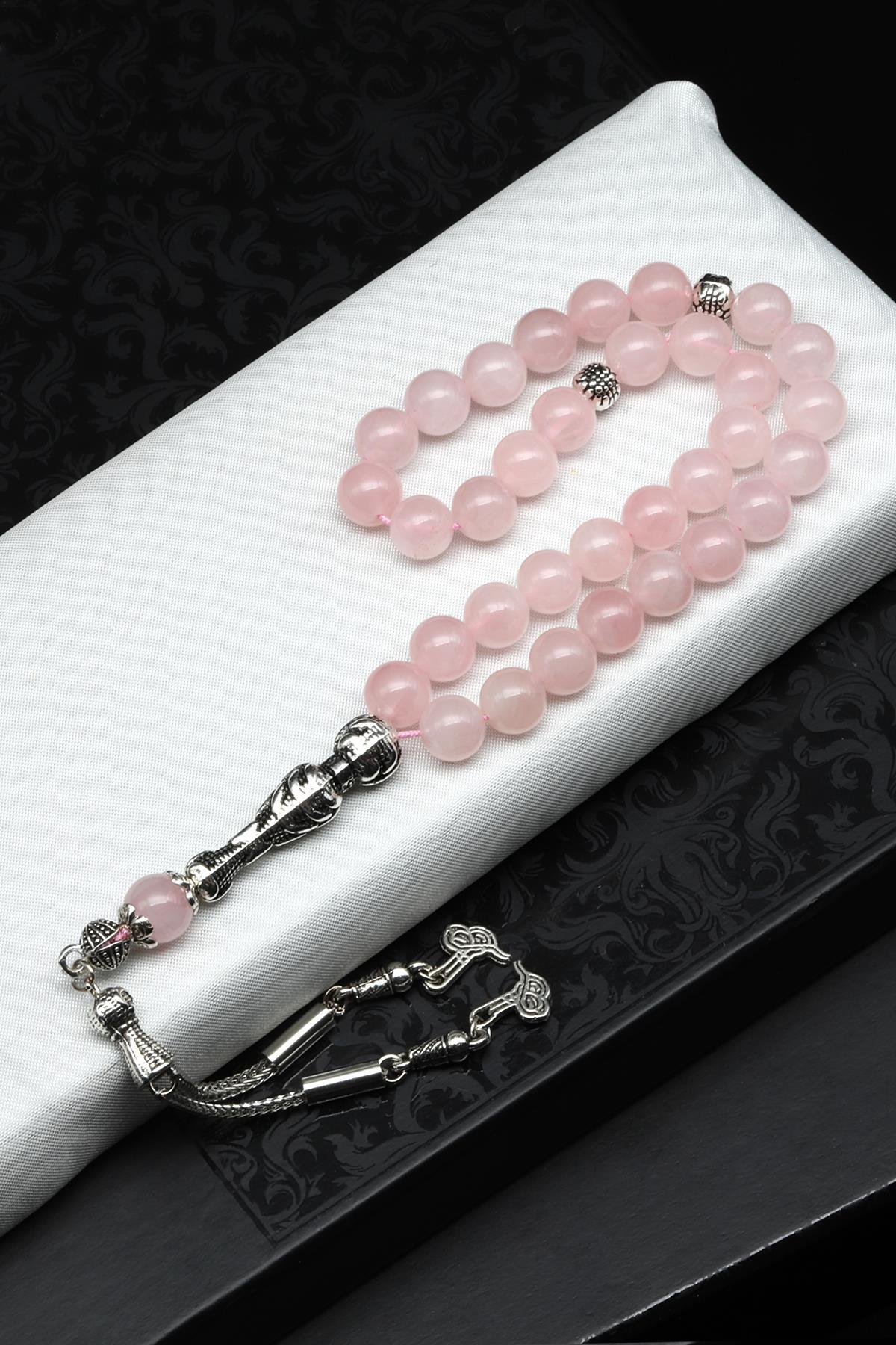 Madagaskar Pembe Kuvars Doğal Taş Tesbih 8 mm Küre Kesim