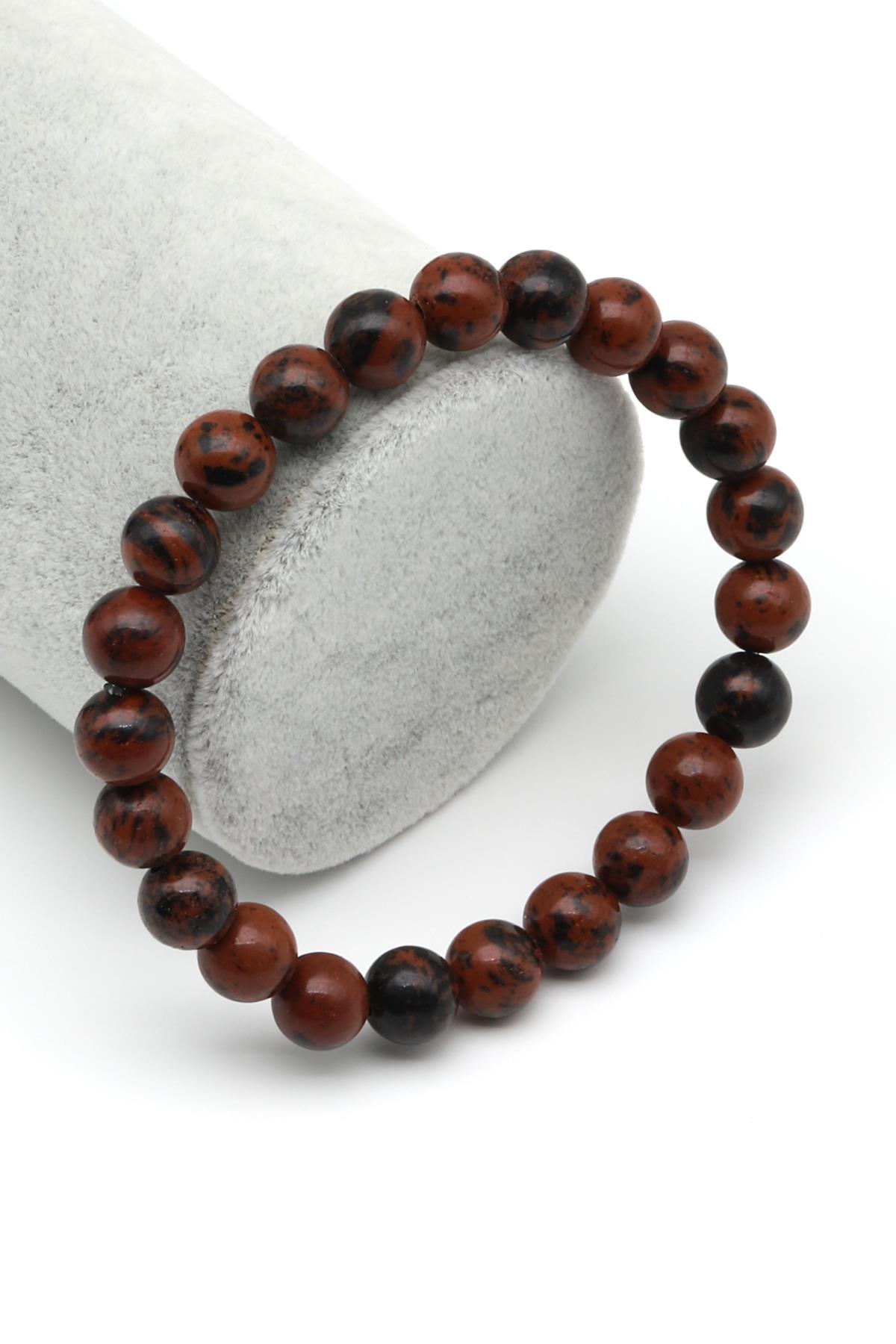 Mahogany Obsidyen Doğal Taş Bileklik 8 mm Küre Kesim