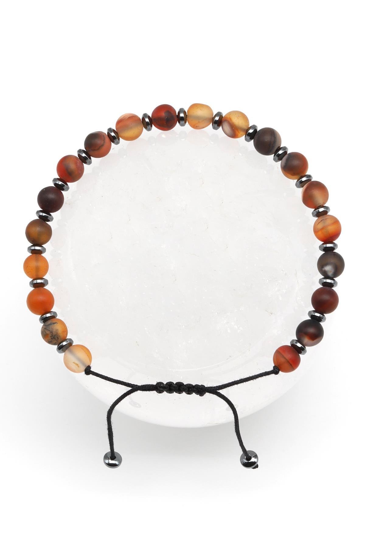 Mat Akik Doğal Taş Makrome Örme Bileklik Küre Kesim