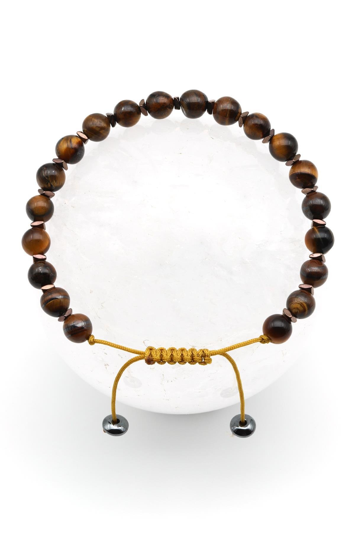 Mat Kaplan Gözü Doğal Taş Makrome Örme Bileklik