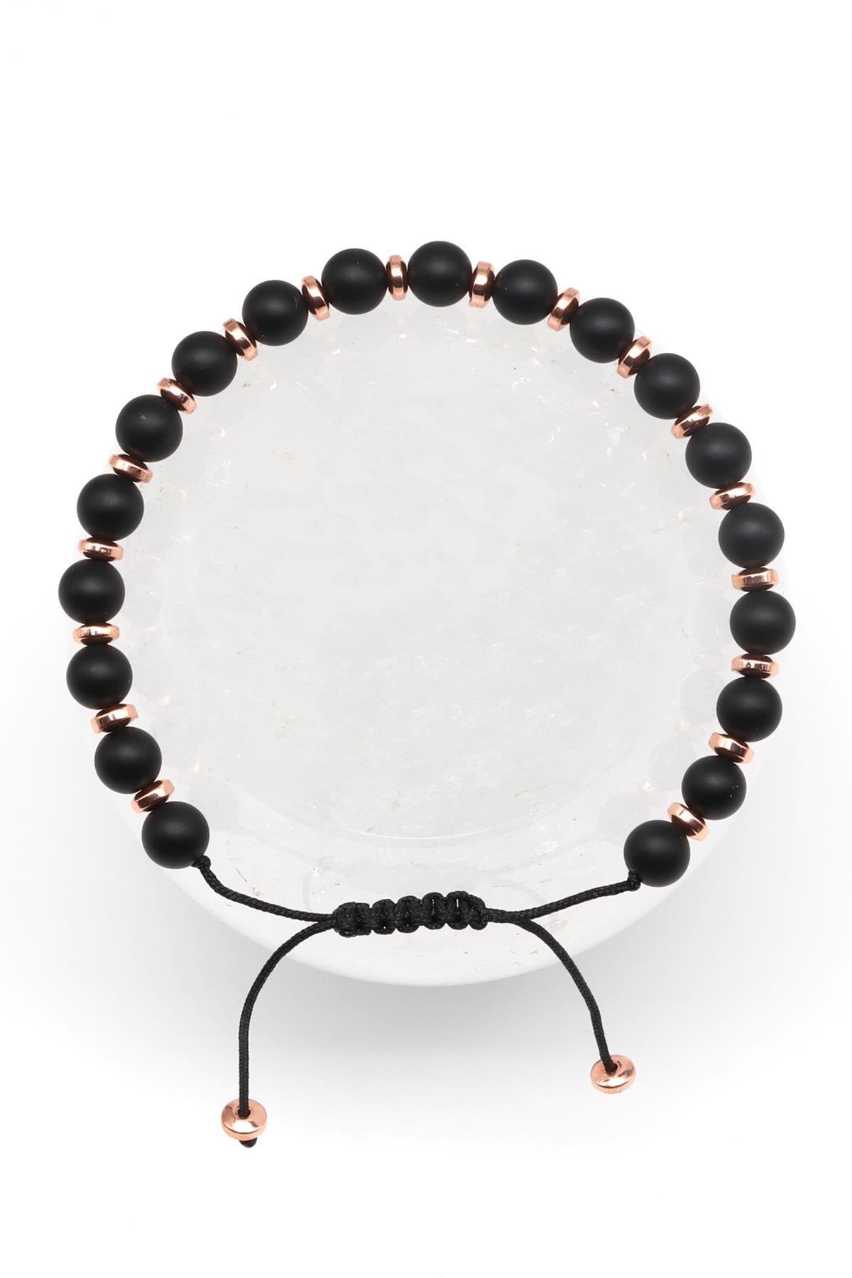 Mat Oniks Doğal Taş Makrome Örme Bileklik Küre Kesim