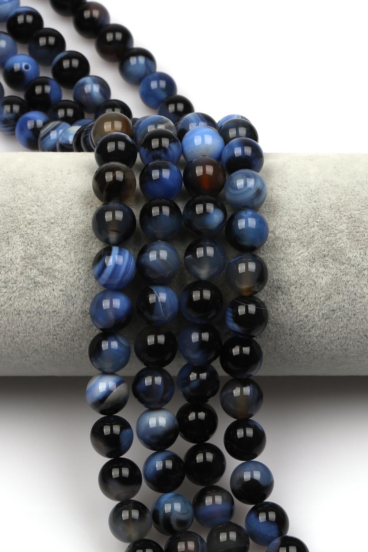 Mavi Akik Doğaltaş Dizi 10 mm Küre Kesim