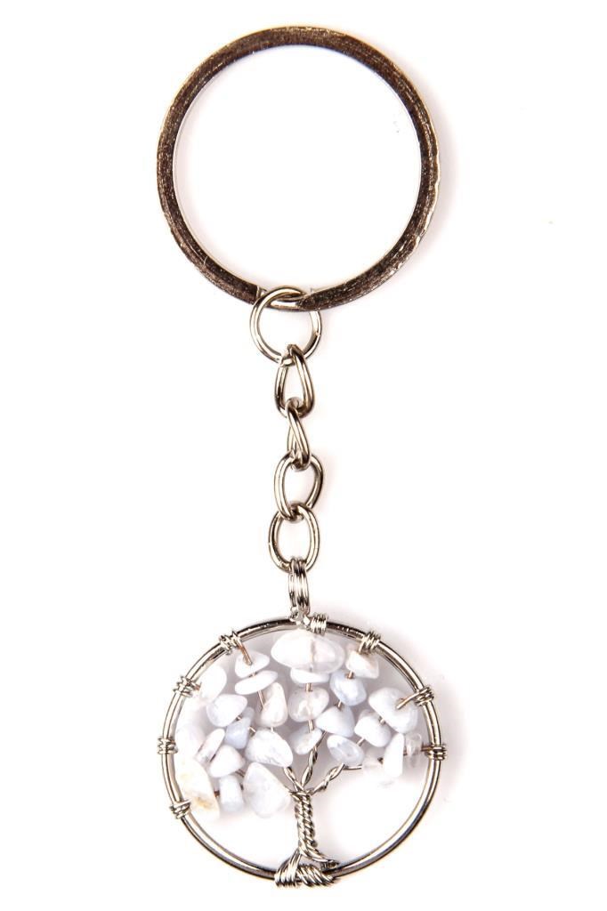 Mavi Dantelli Akik Doğal Taş Anahtarlık