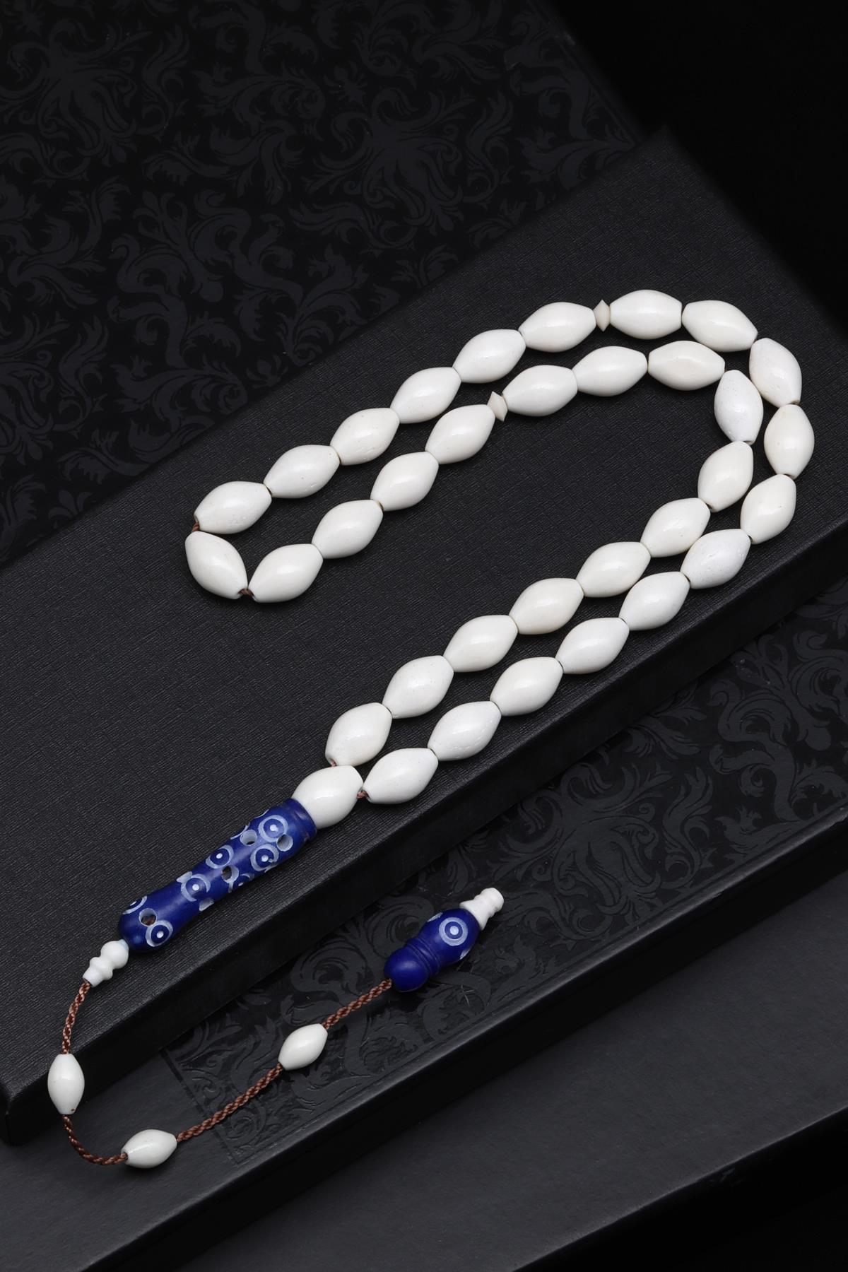 Mavi İmameli Kemik Tesbih 7 x 11 mm Arpa Kesim