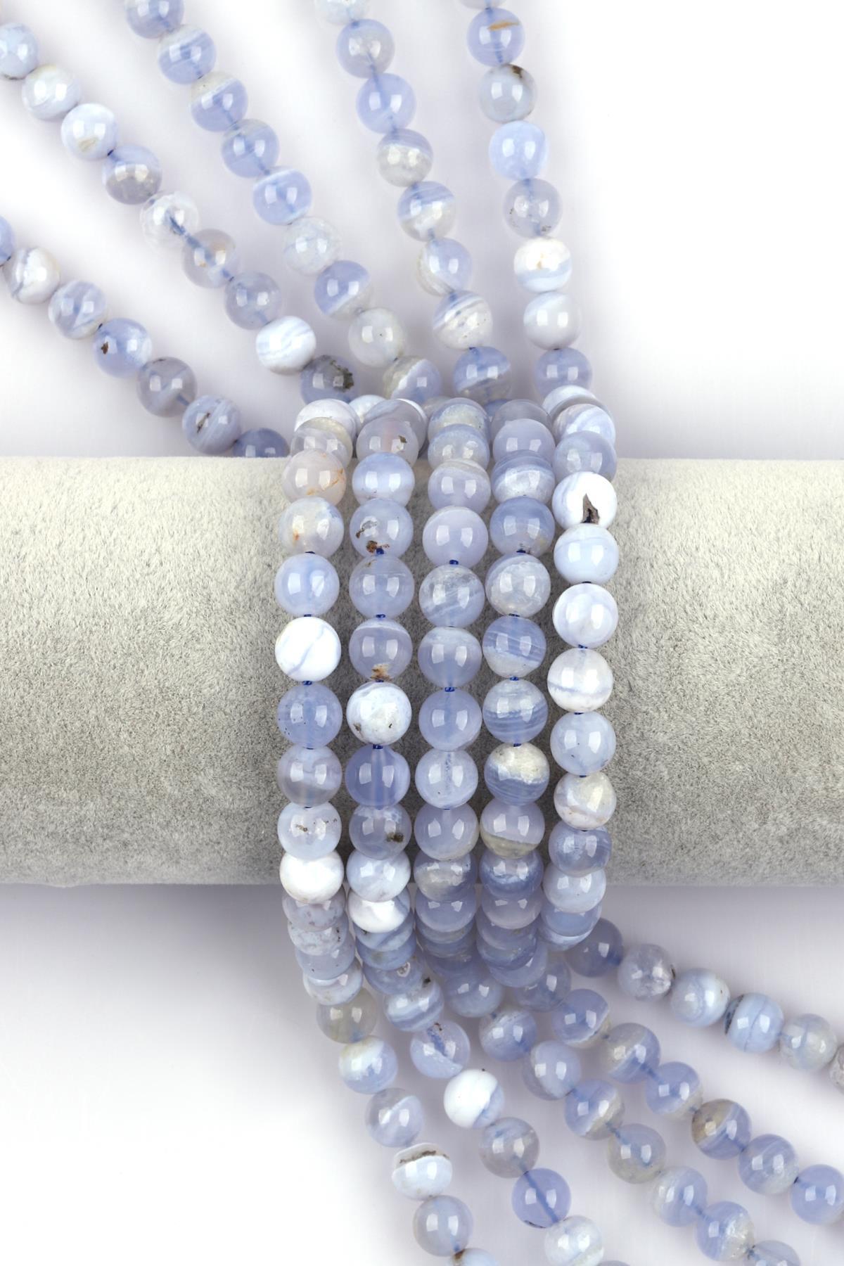 Mavi Kalsedon Doğal Taş Dizi 8 mm Küre Kesim