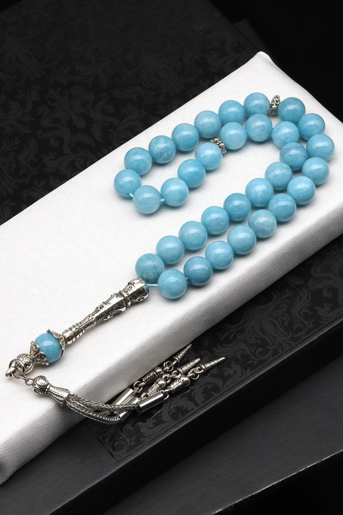 Mavi Kuvars Doğal Taş Tesbih 10 mm Küre Kesim