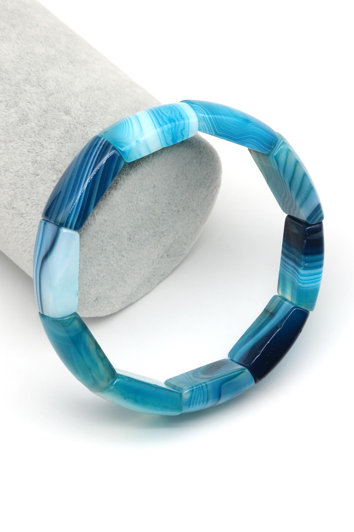 Mavi Madagaskar Akik Doğal Taş Bileklik 15 x 23 mm Özel Kesim