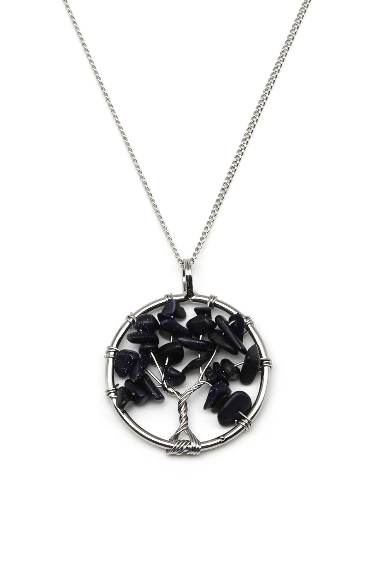 Mavi Yıldız Taşı Tel Sarmalı Hayat Ağacı Kolye