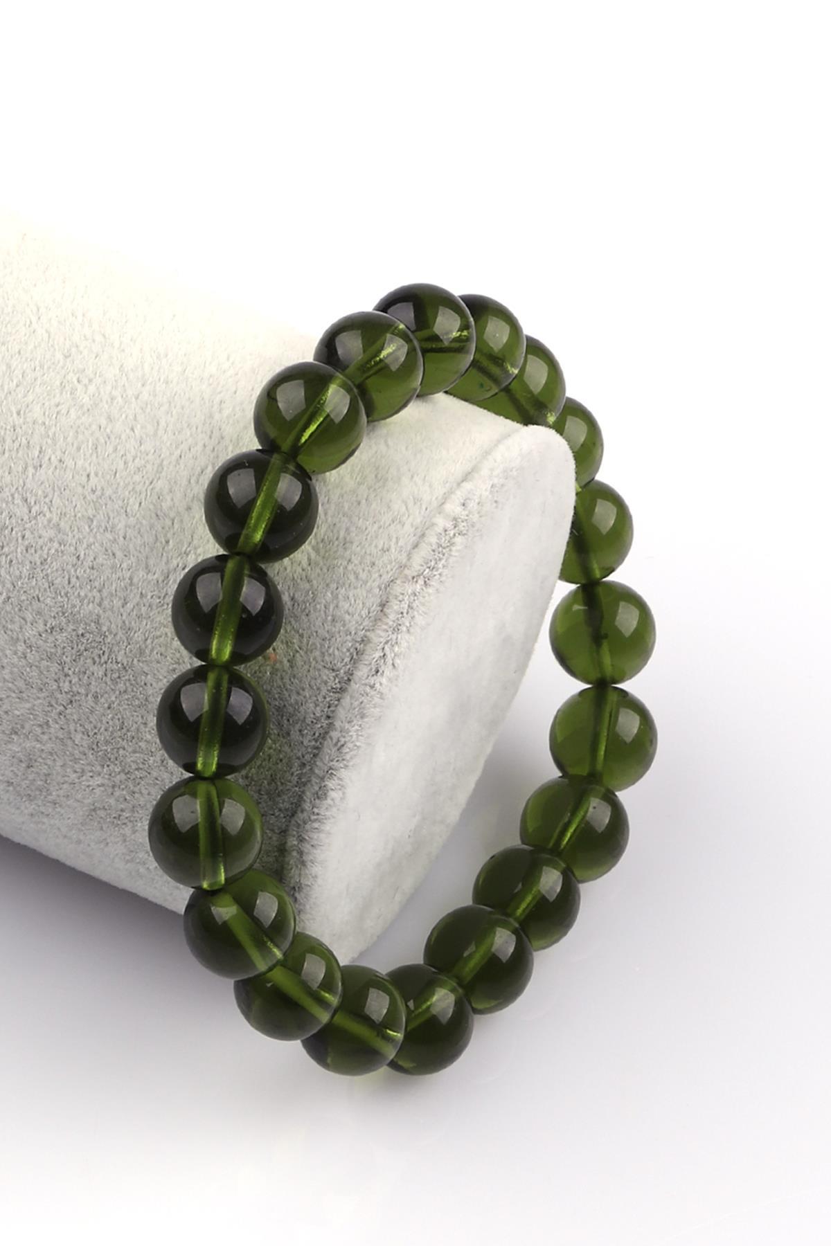 Moldavit Doğal Taş Bileklik 10 mm Küre Kesim