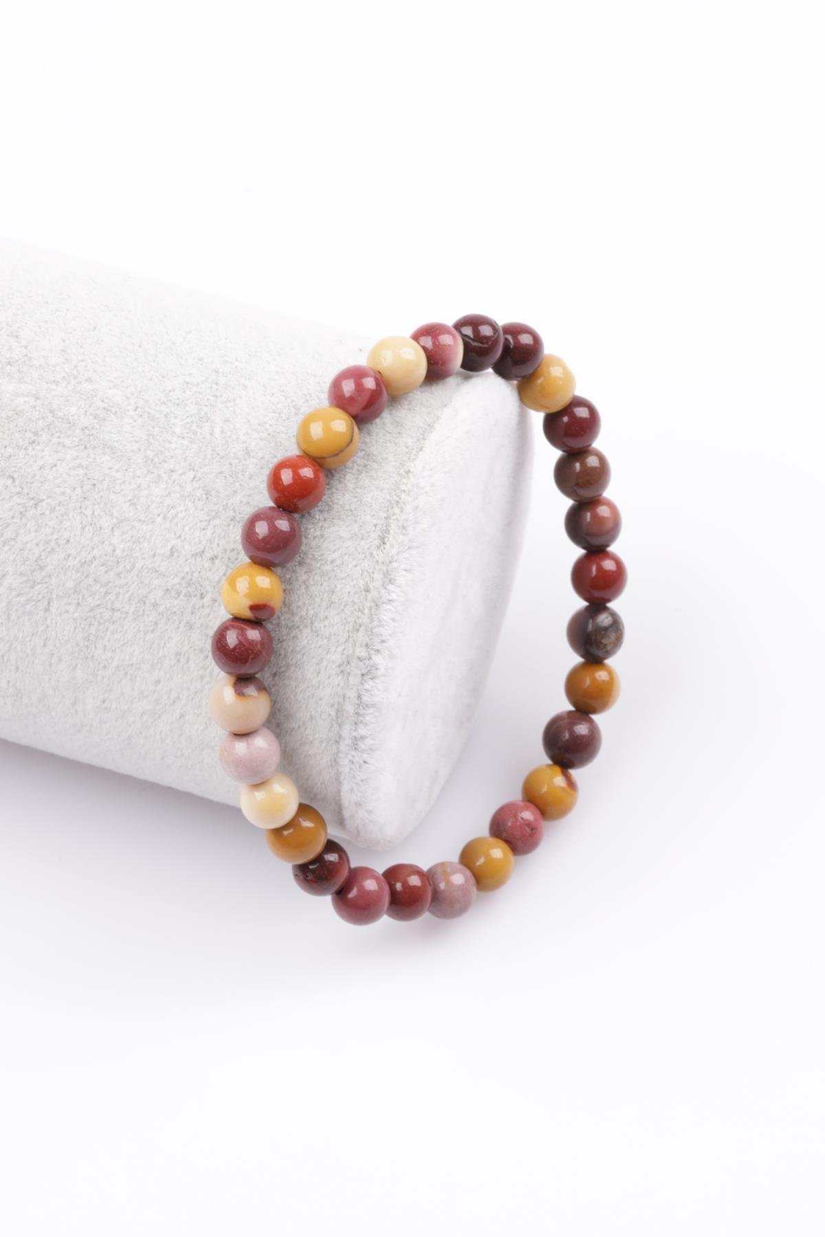 Mookaite Jasper Doğal Taş Bileklik 6 mm Küre Kesim