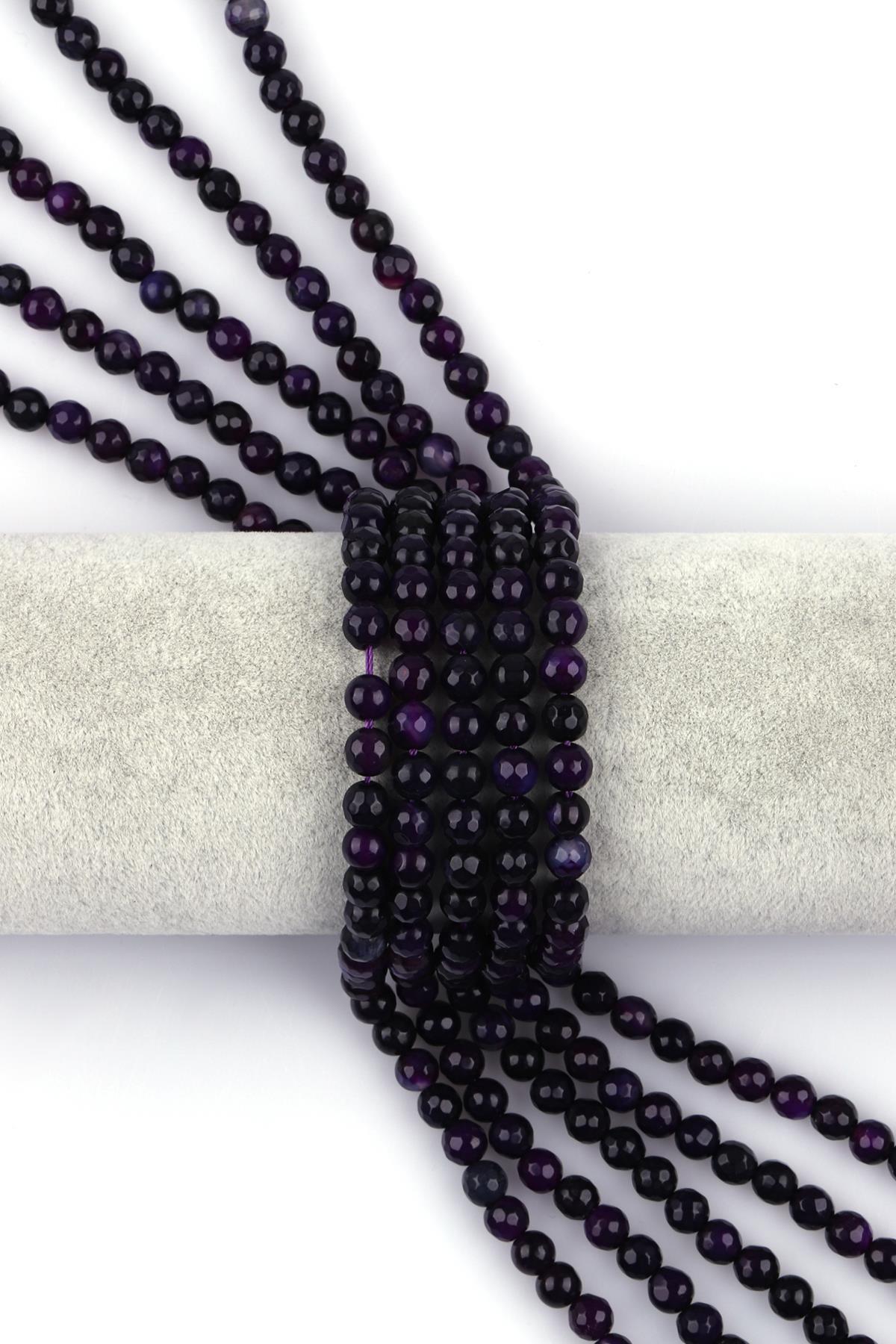 Mor Akik Doğal Taş Dizi 6 mm Fasetli Küre Kesim