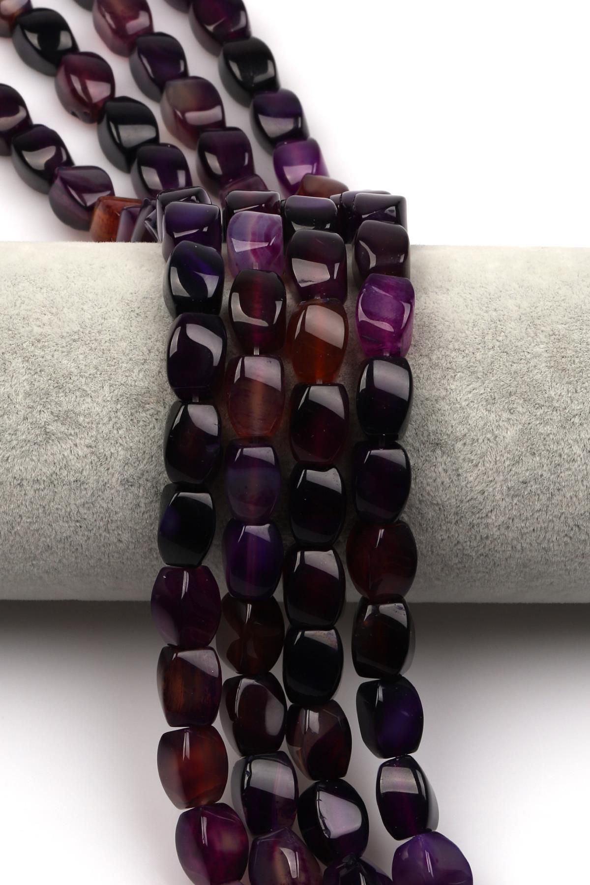 Mor Akik Doğaltaş Dizi 8 x 11 mm Burgu Kesim