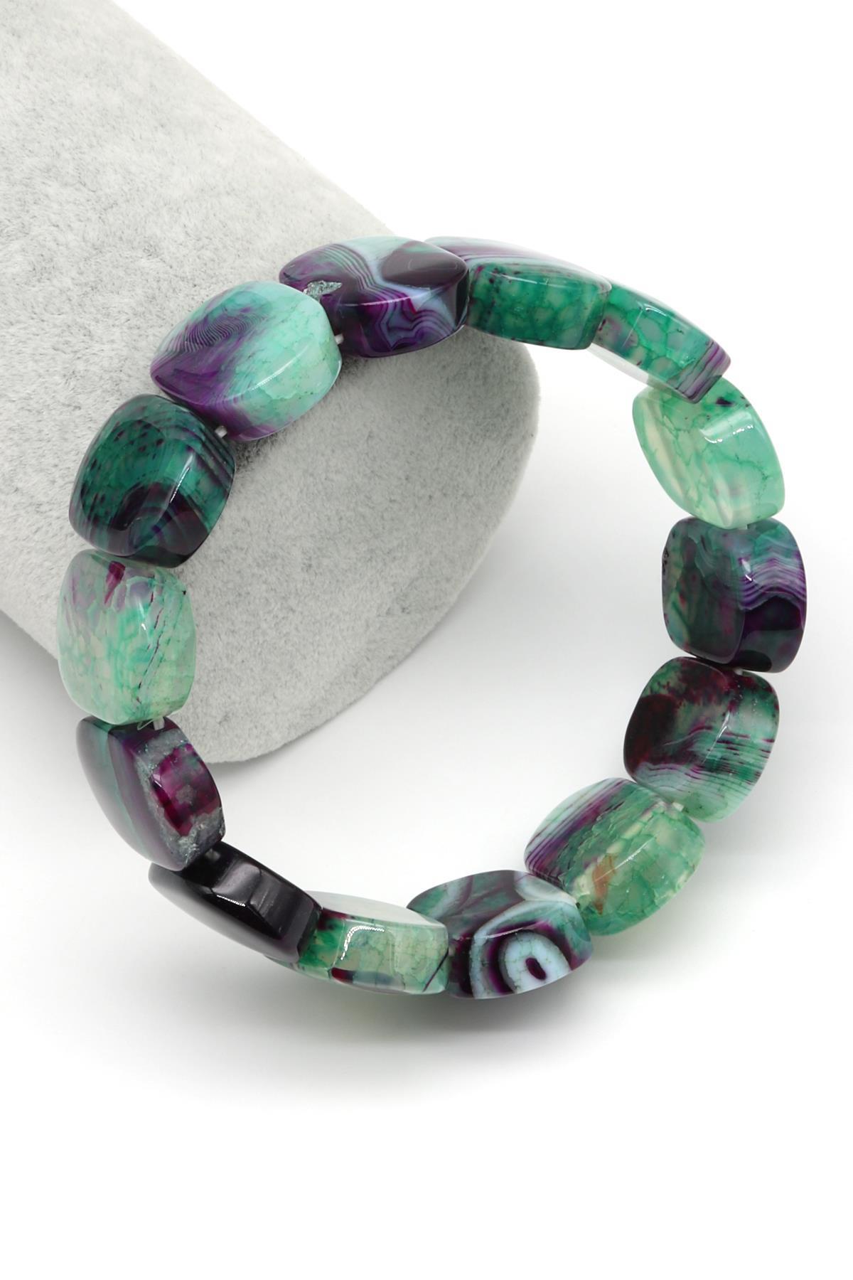 Mor-Yeşil Madagaskar Akik Doğal Taş Bileklik 15 x 20 mm Özel Kesim