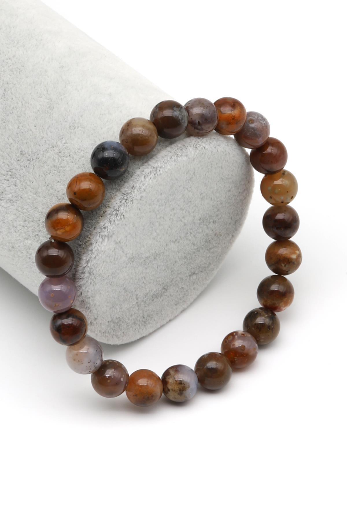 Mountain Akik Doğal Taş Bileklik 8 mm Küre Kesim