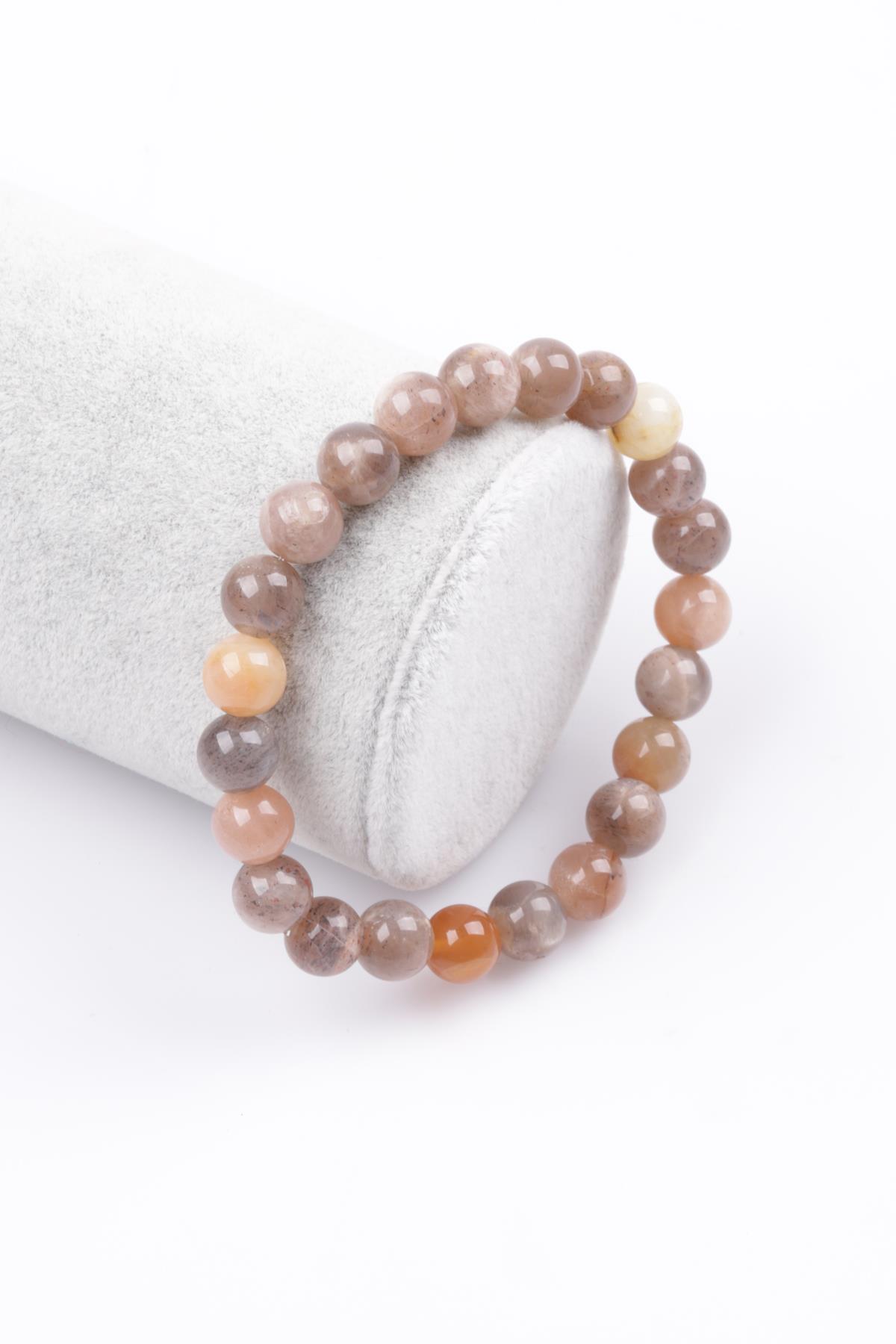 Multi Ay Taşı Doğal Taş Bileklik 8 mm Küre Kesim