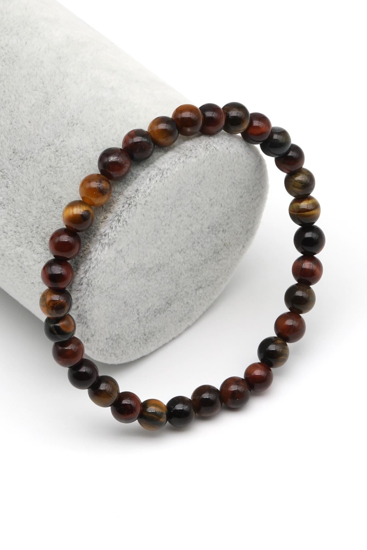 Multi Kaplan Gözü Doğal Taş Bileklik 6 mm Küre Kesim