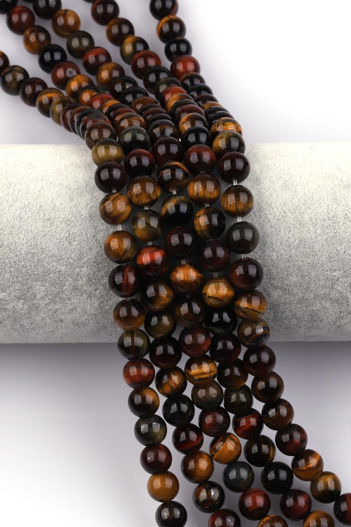 Multi Kaplan Gözü Doğal Taş Dizi 8 mm Küre Kesim