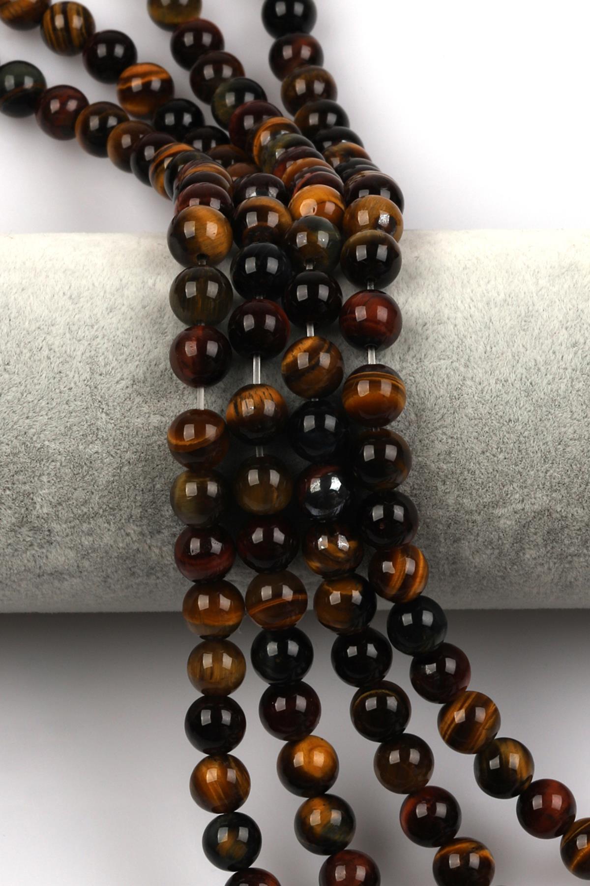 Multi Kaplan Gözü Doğal Taş Dizi 8 mm Küre Kesim