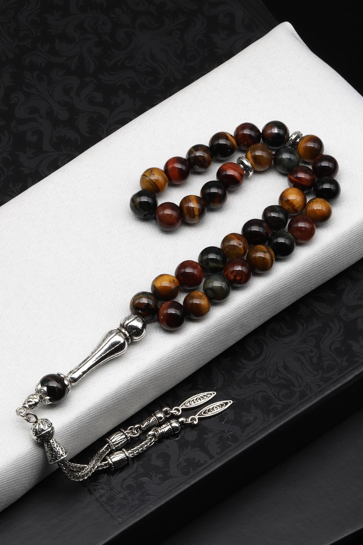 Multi Kaplan Gözü Doğal Taş Tesbih 8 mm Küre Kesim