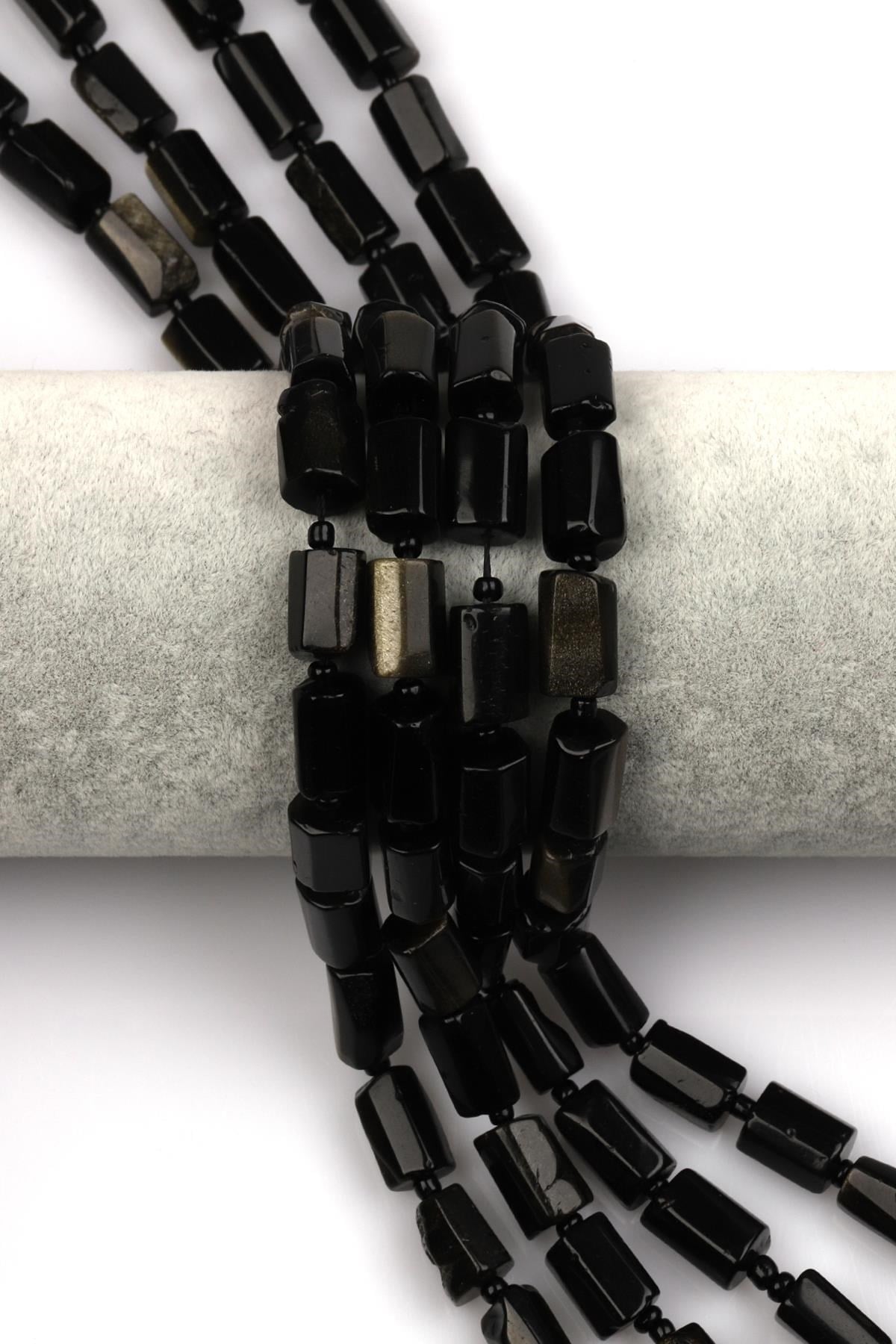 Obsidyen Doğal Taş Dizi 7 x 12 mm Boru Kesim