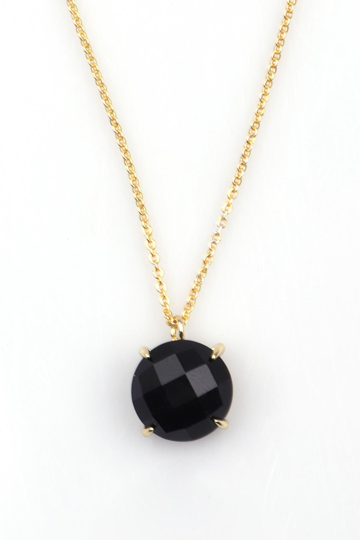 Obsidyen Doğal Taş Gold Renkli Kolye