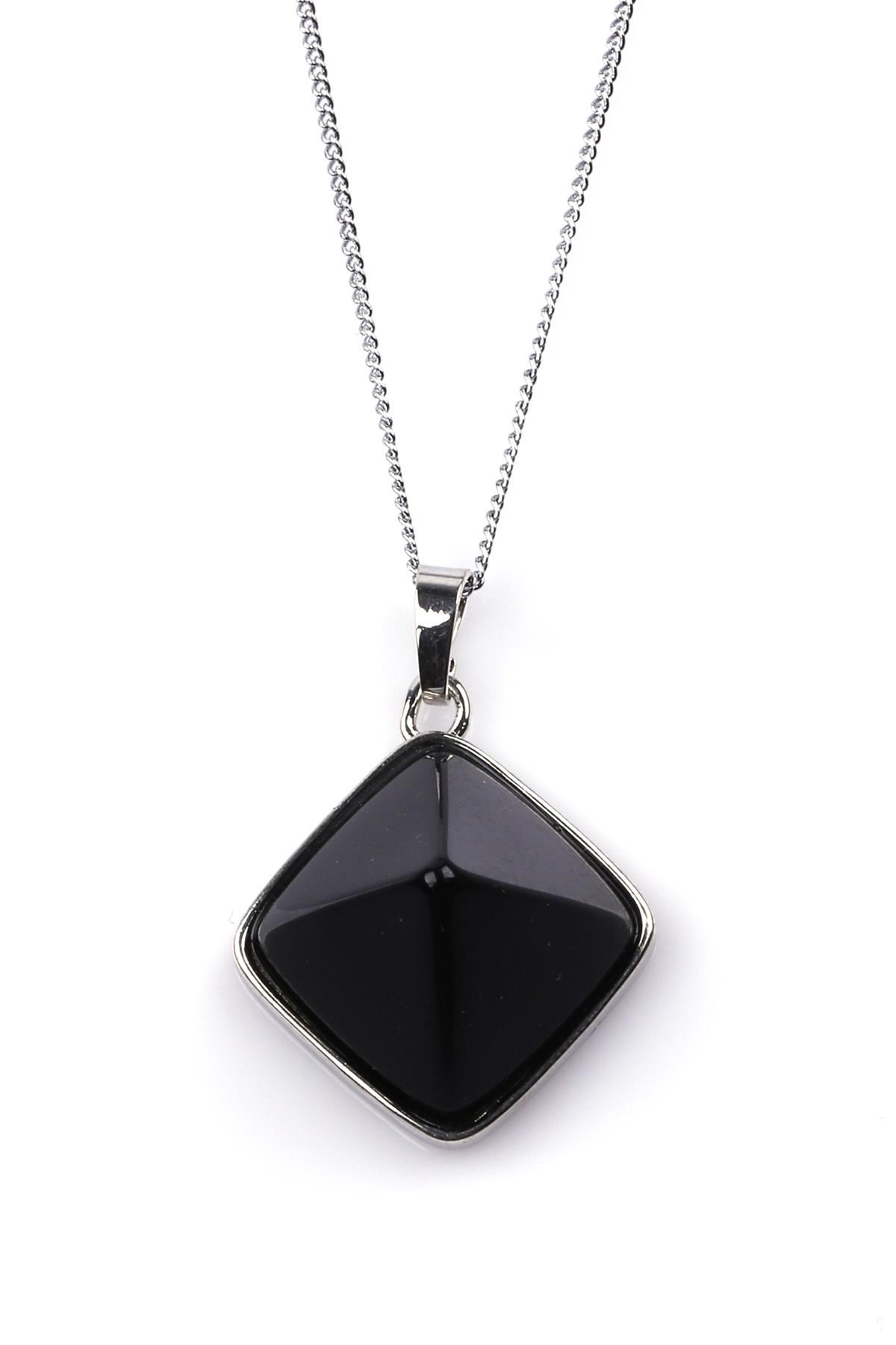 Obsidyen Doğal Taş Piramit Model Kolye