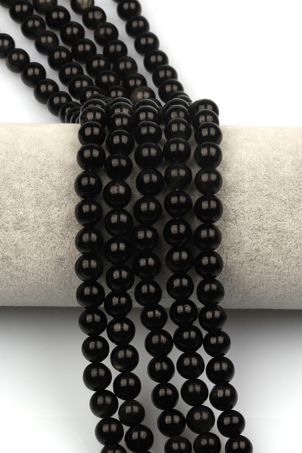 Obsidyen Doğaltaş Dizi 8 mm Küre Kesim