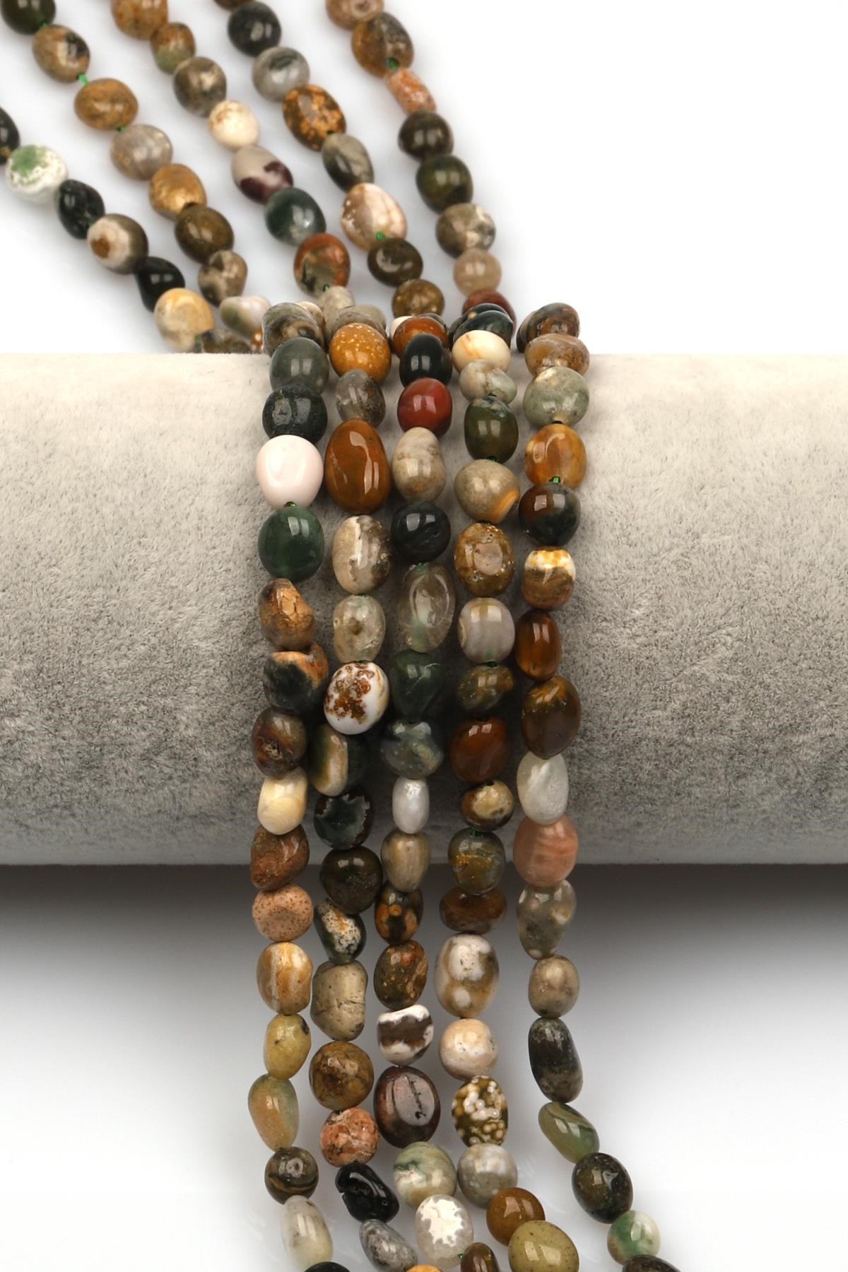 Ocean Jasper Doğal Taş Dizi 5 x 8 mm Mercimek Kesim